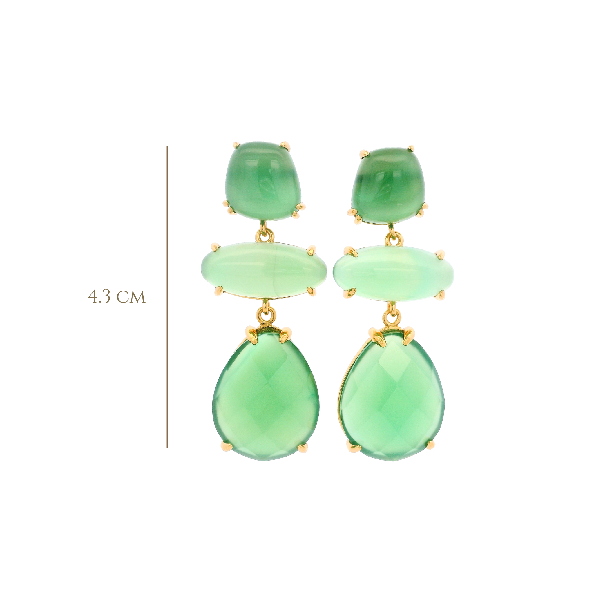 925YG DROP TRIPLE SHAPE EARRINGS QUARTZ & CZ GREEN