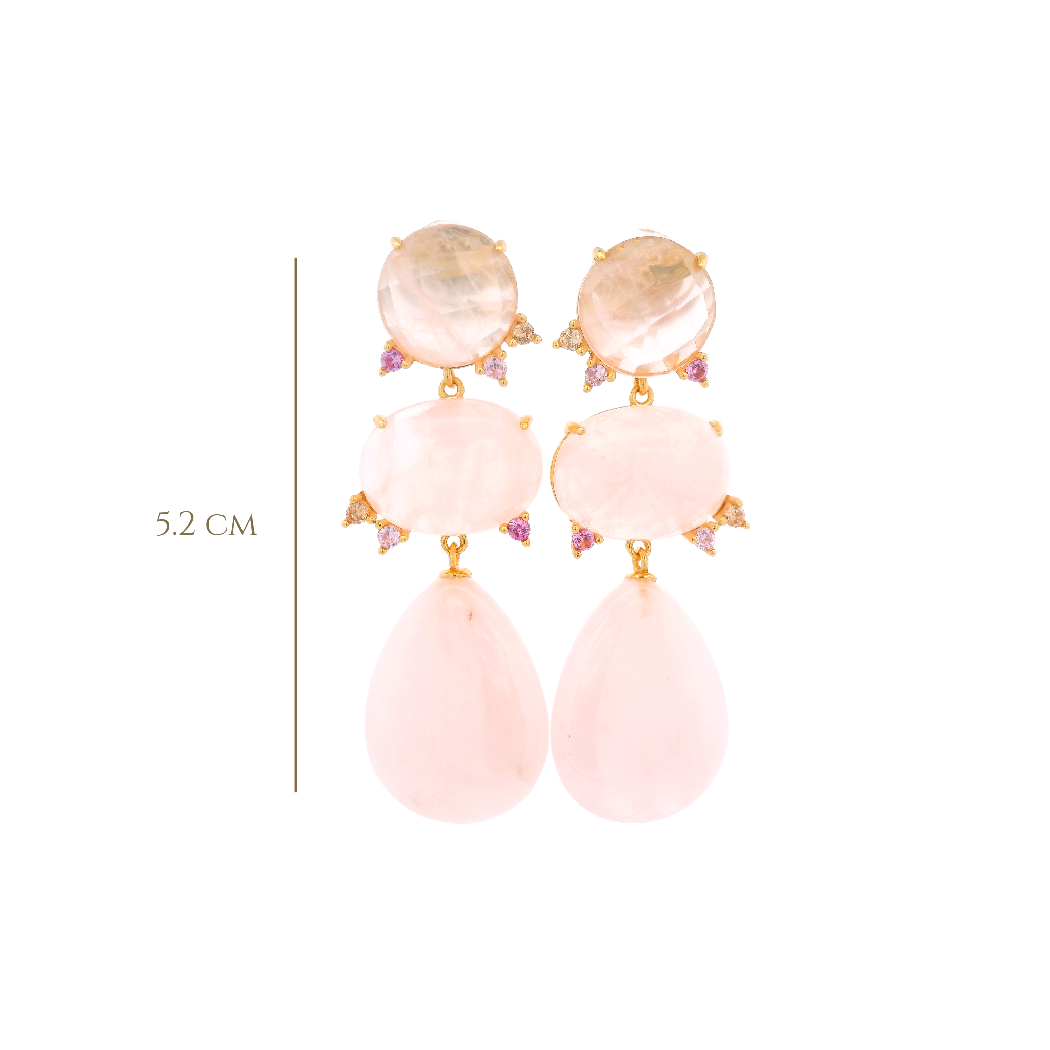 925YG CLUSTER AND DROP EARRINGS ROSE QUARTZ & CZ