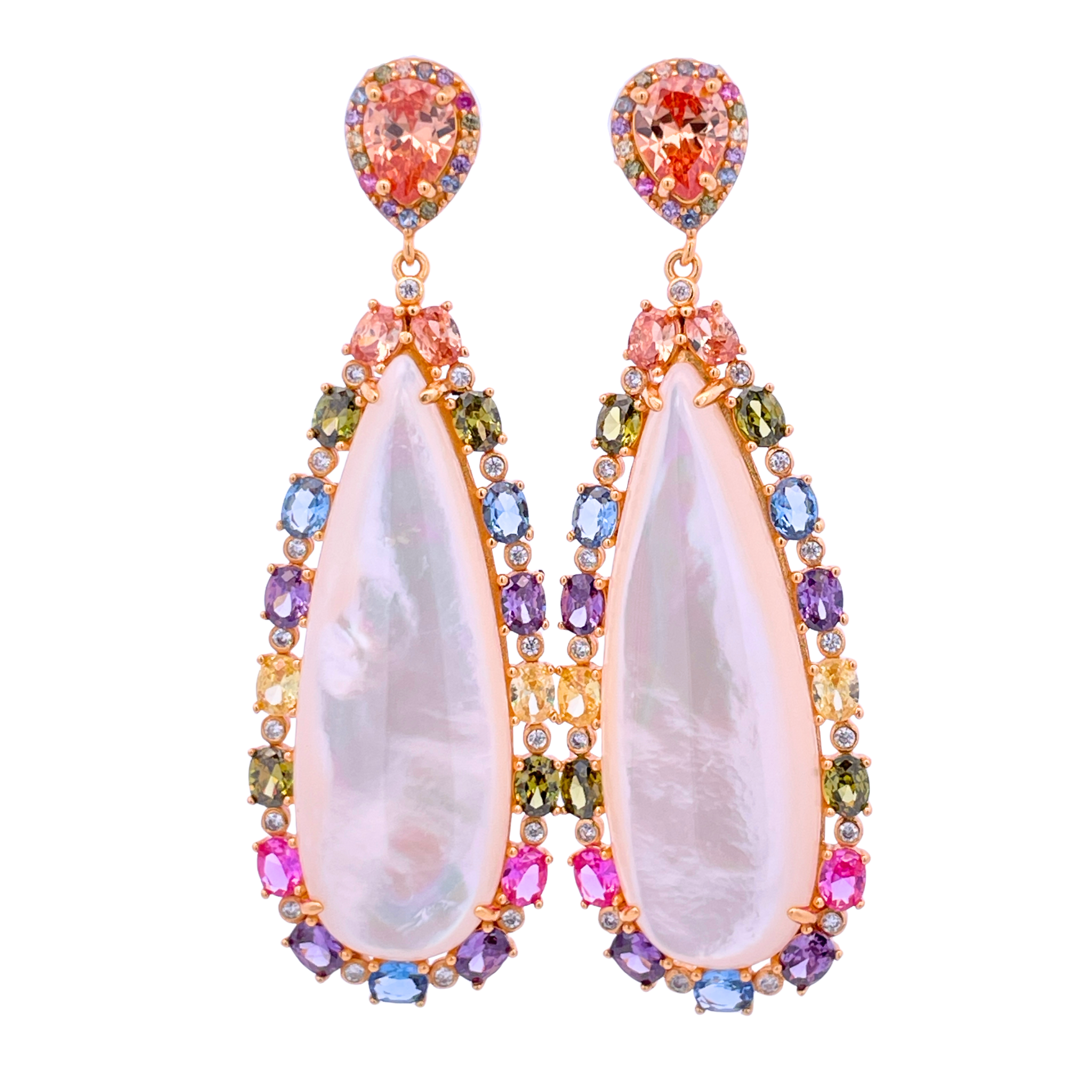 925YG HALO DROP EARRINGS CZ MULTICOLOR