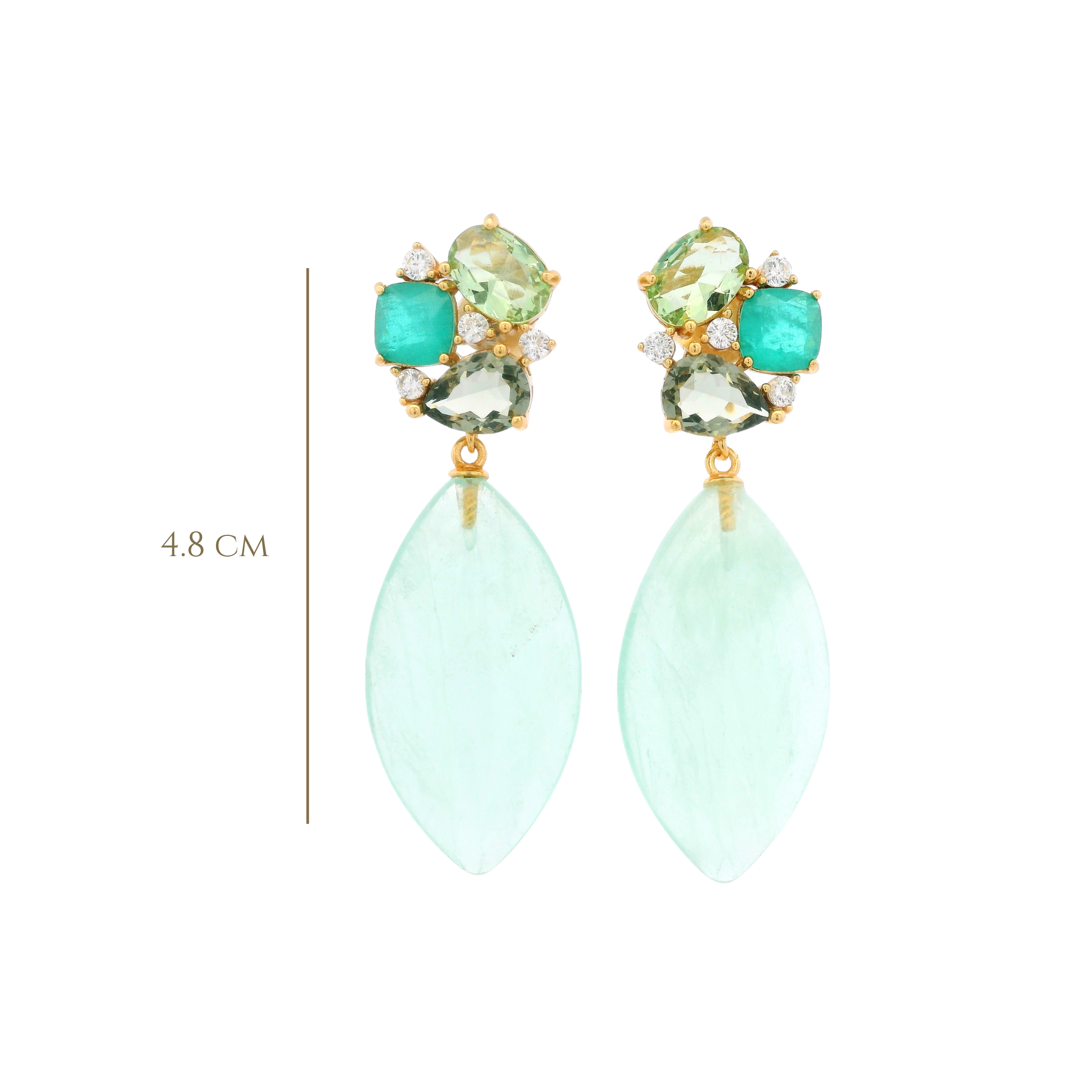 925YG CLUSTER AND DROP MARQUESITA EARRINGS GREEN QUARTZ & CZ