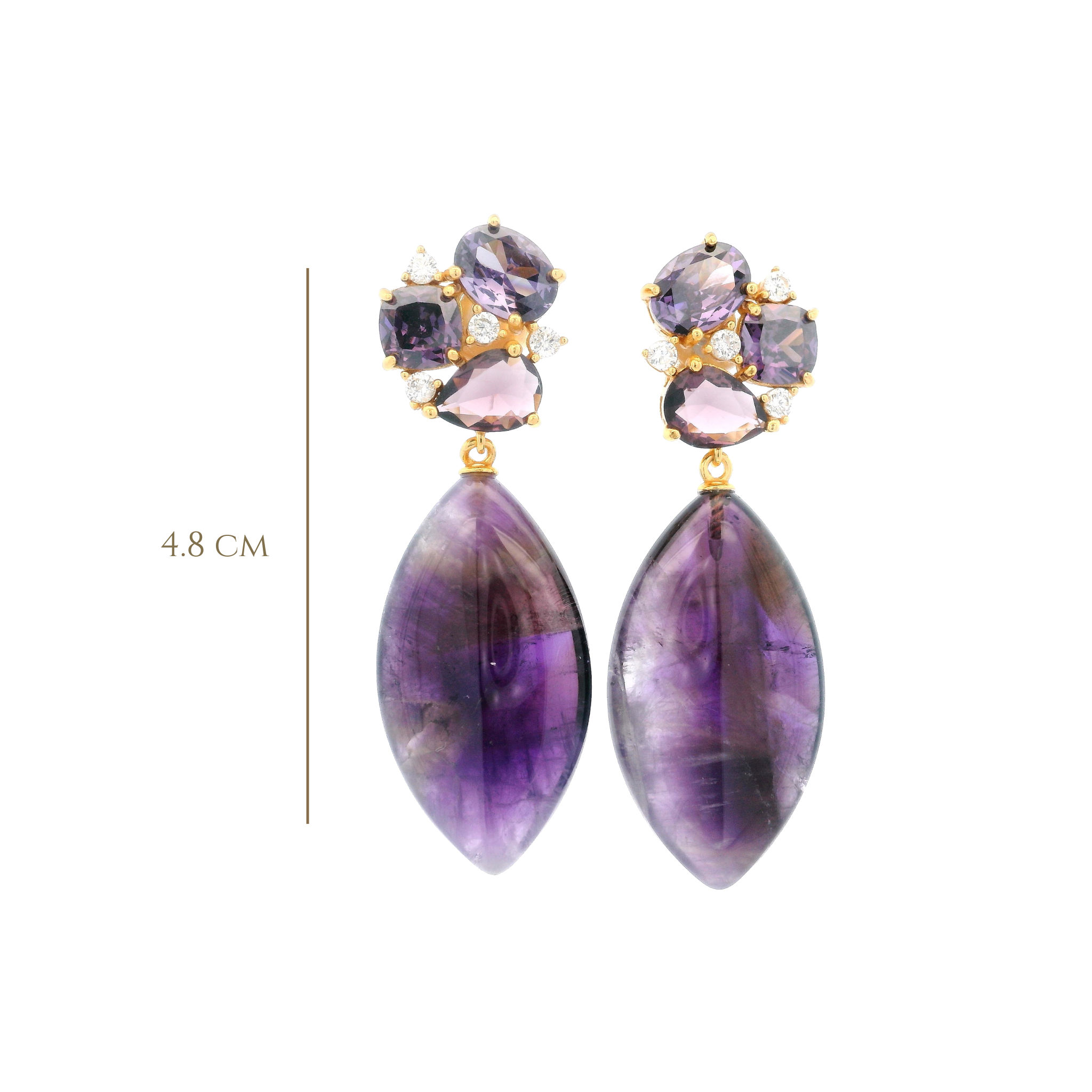 925YG CLUSTER AND DROP MARQUESITA EARRINGS AMETHYST & CZ