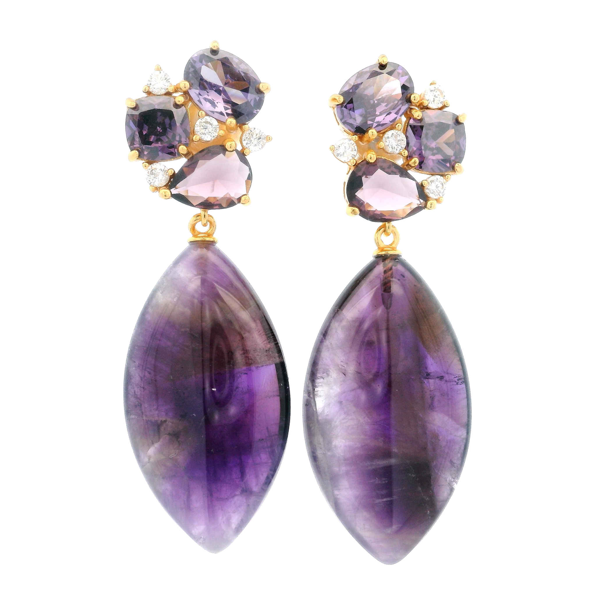 925YG CLUSTER AND DROP MARQUESITA EARRINGS AMETHYST & CZ