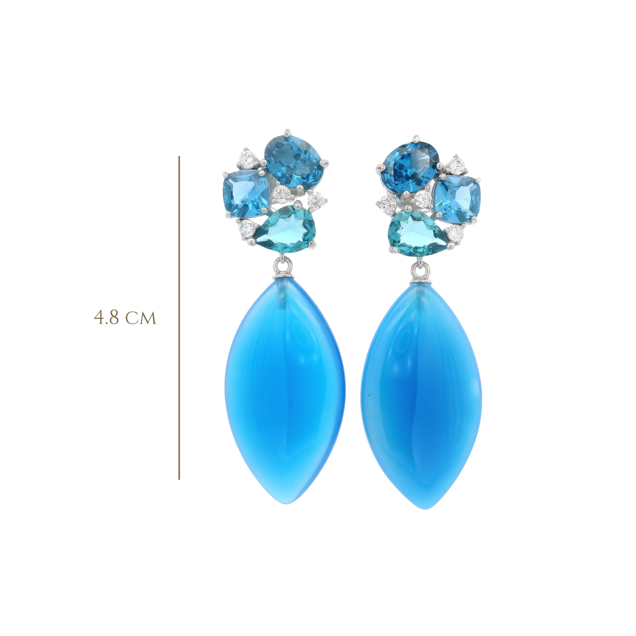 925SL CLUSTER AND DROP MARQUESITA EARRINGS CHALCEDONY & CZ BLUE