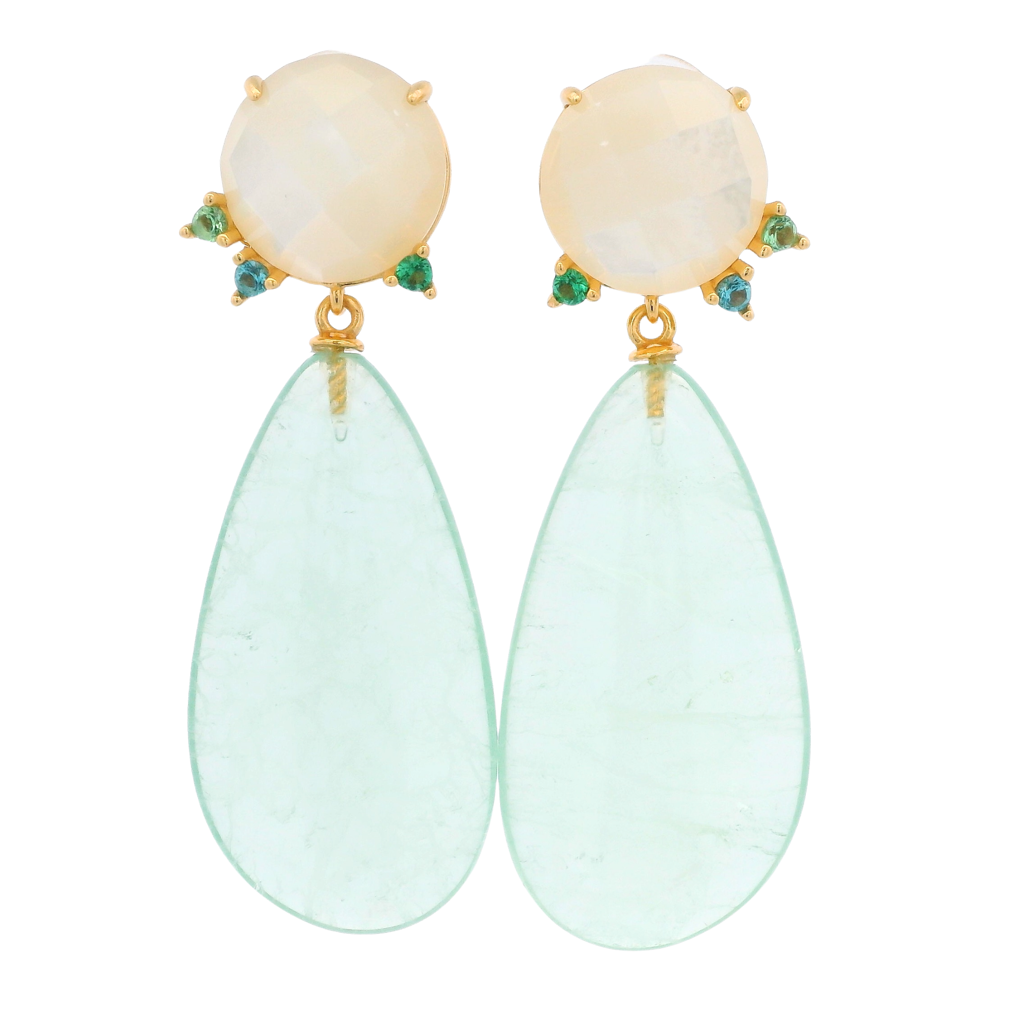 925YG DOUBLE DROP EARRINGS QUARTZ & CZ