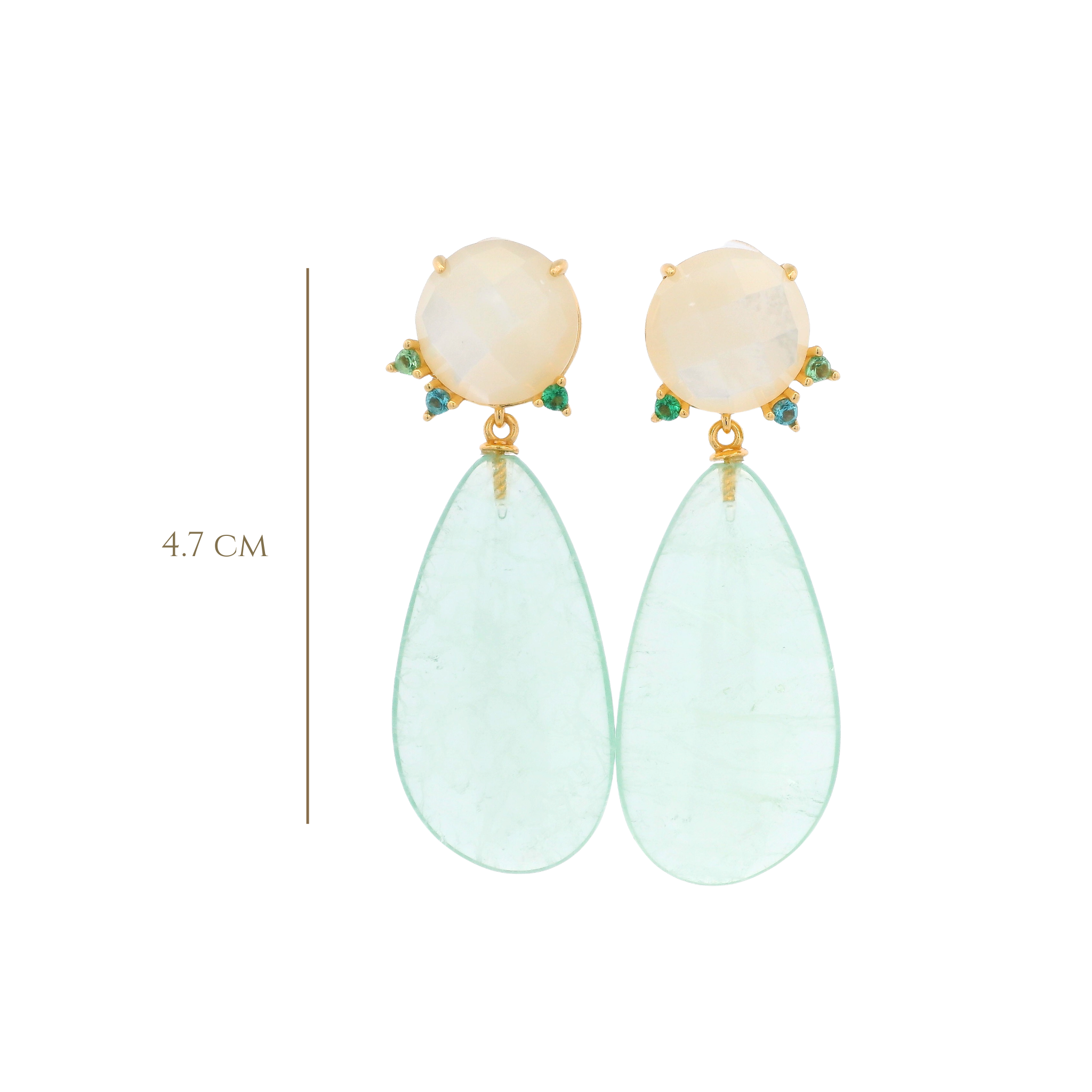 925YG DOUBLE DROP EARRINGS QUARTZ & CZ