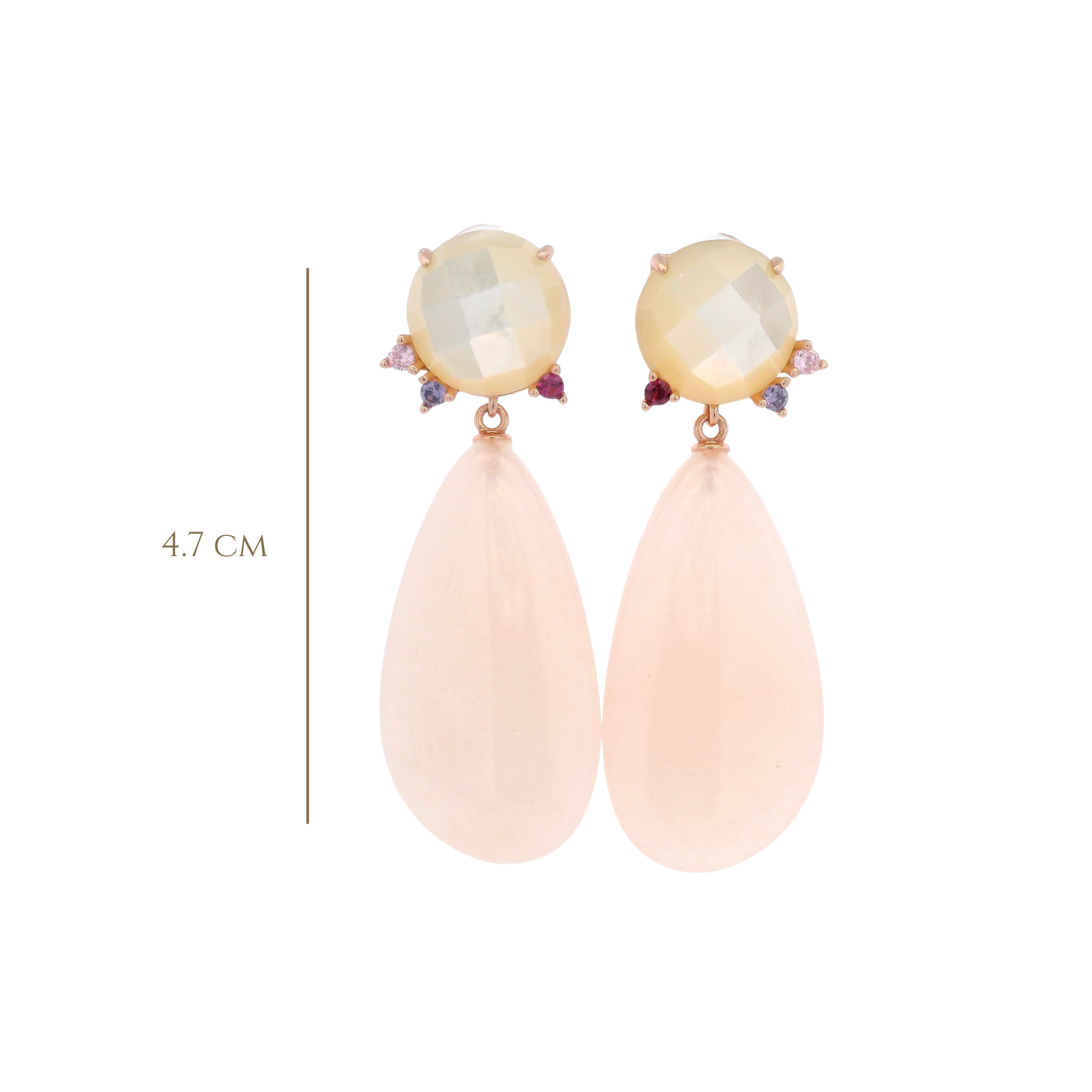 925RG DOUBLE DROP EARRINGS QUARTZ & CZ ROSE