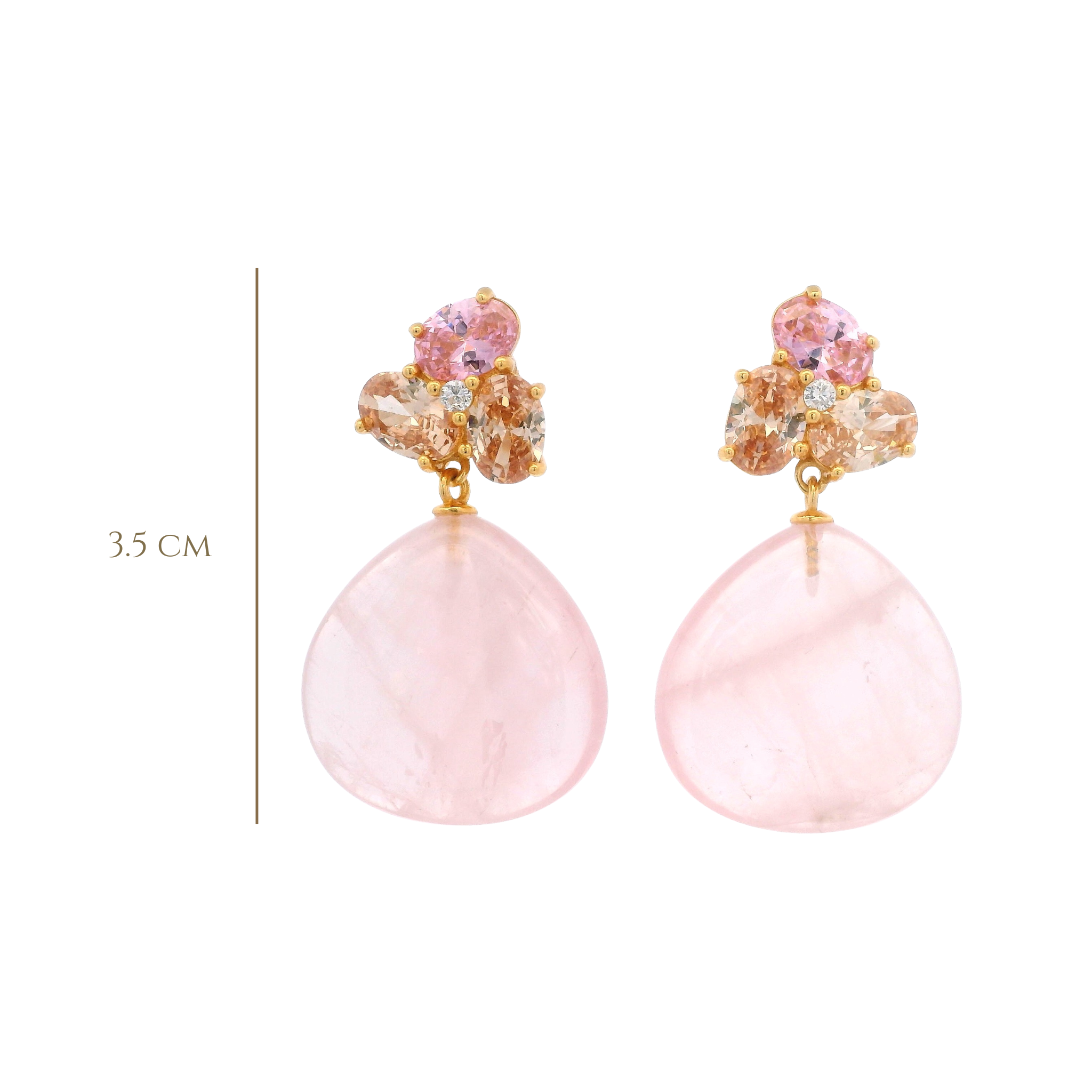 925YG CLUSTER AND DROP EARRINGS ROSE QUARTZ & CZ PINK