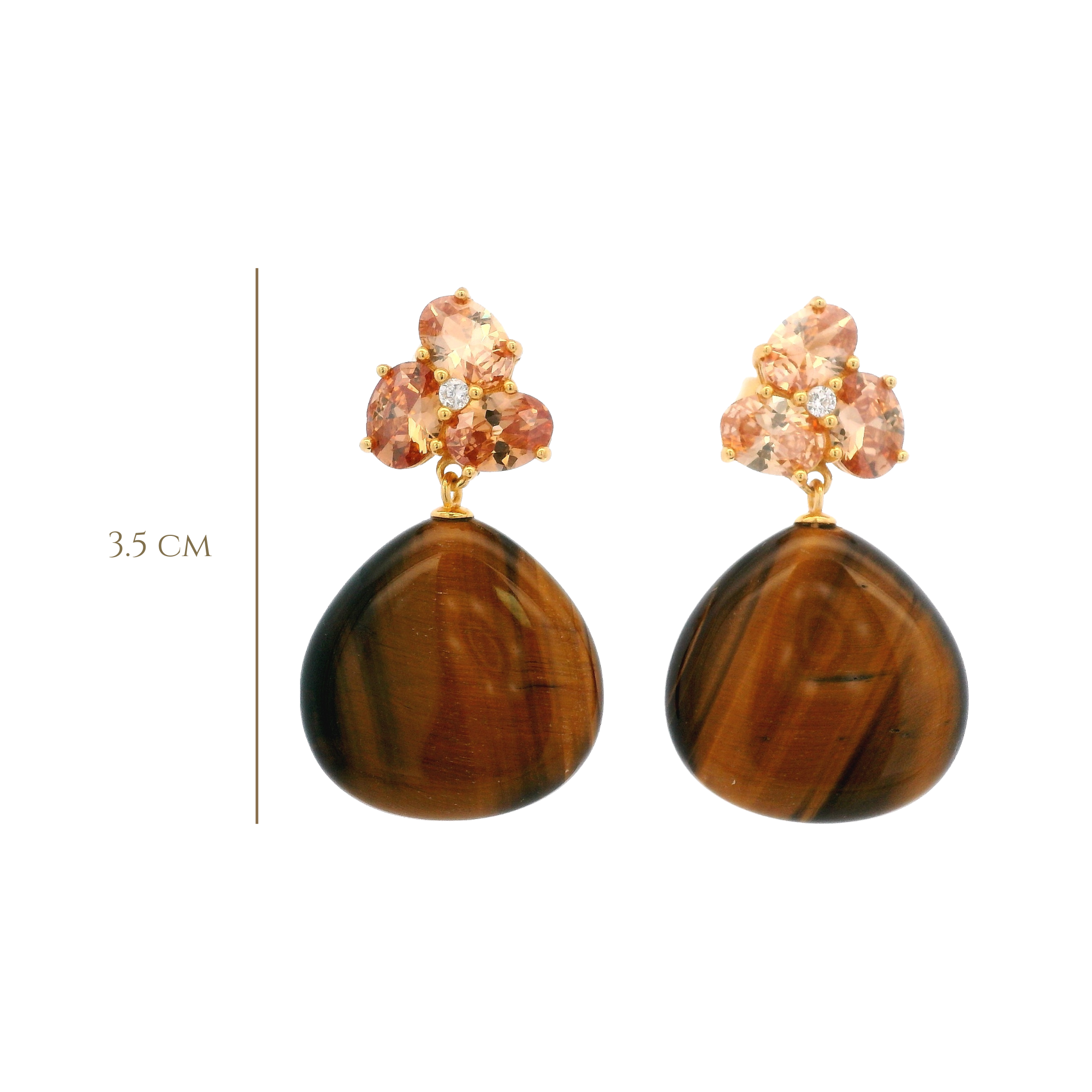 925YG CLUSTER AND DROP EARRINGS TIGERS EYE & CZ AMBAR