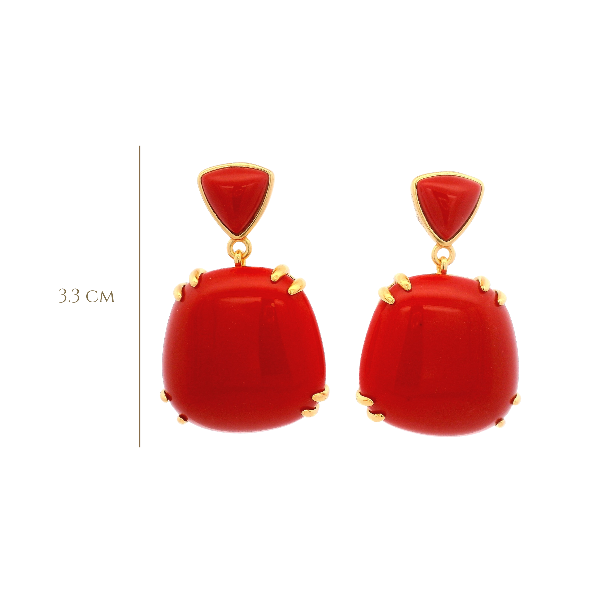 925YG TRIANGLE AND CABUCHON EARRINGS QUARTZ RED