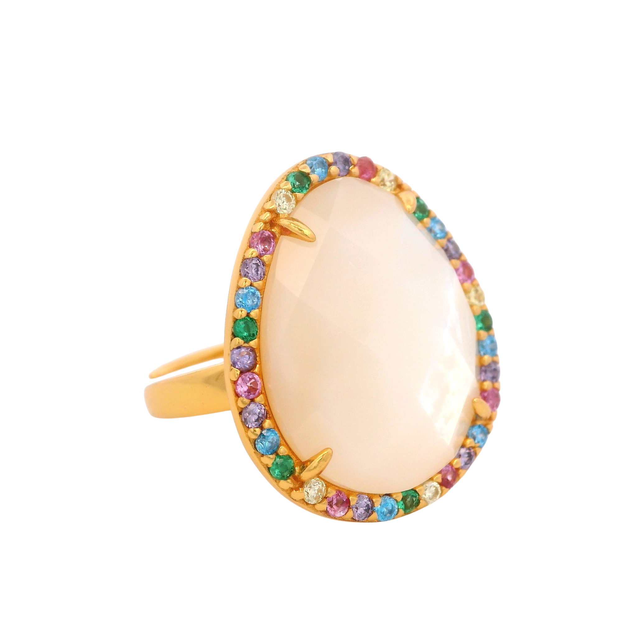 925YG HALO IRREGULAR RING MOP & CZ