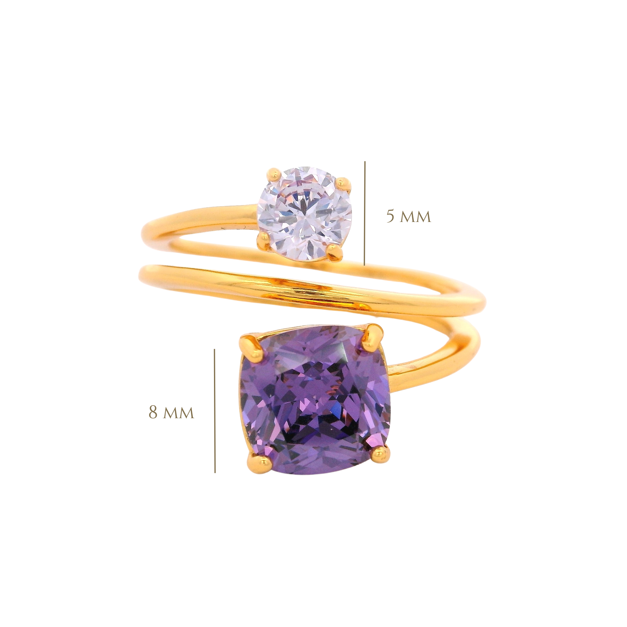 925YG MULTI TURN SQUARE & ROUND RING AMETHYST T7
