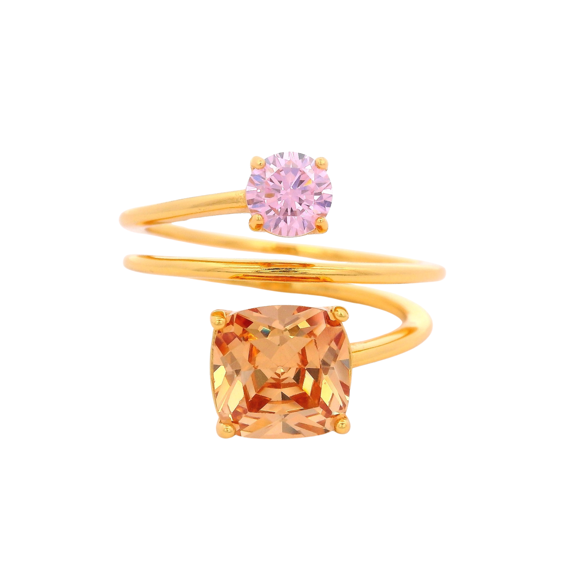 925YG MULTI TURN SQUARE & ROUND RING CZ AMBAR T7