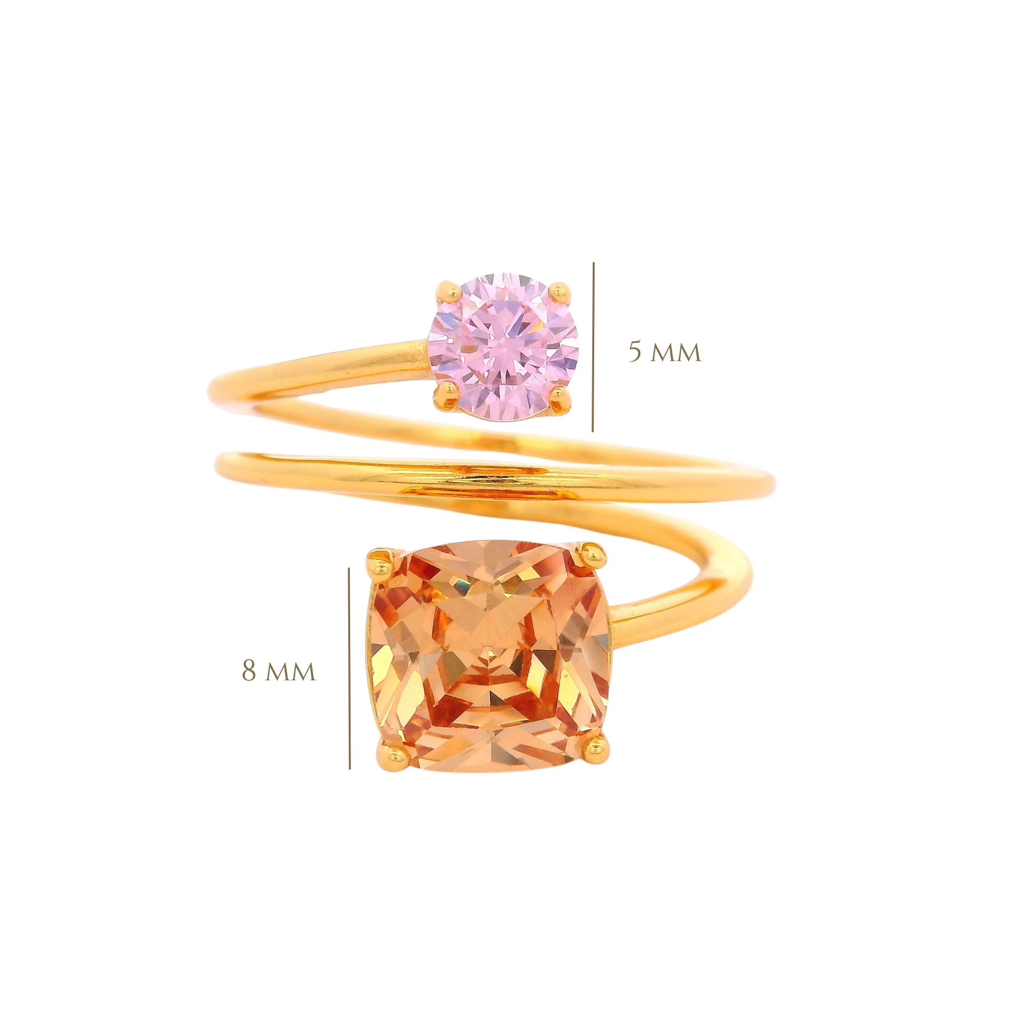 925YG MULTI TURN SQUARE & ROUND RING CZ AMBAR T7