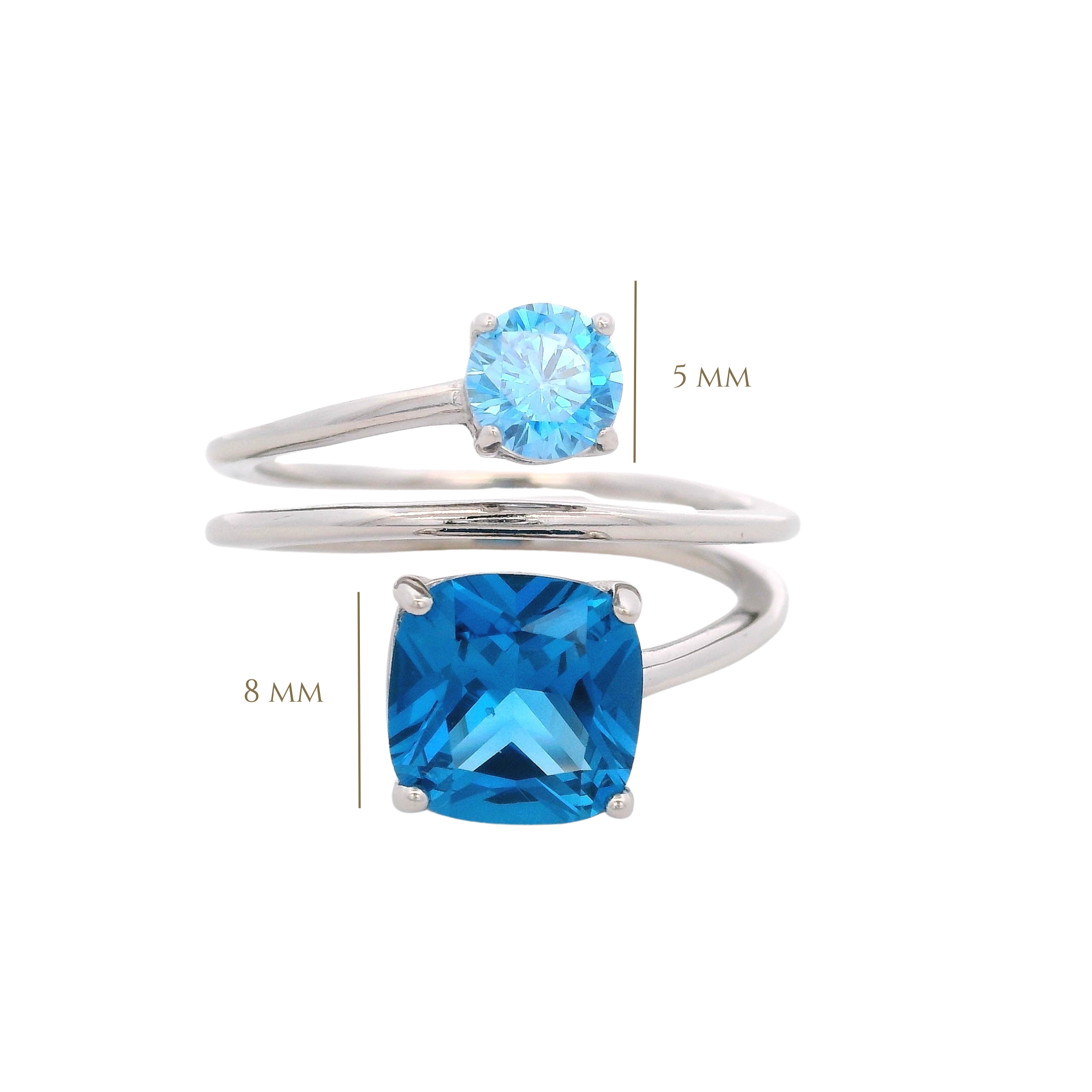 925SL MULTI TURN SQUARE & ROUND RING CZ BLUE T7