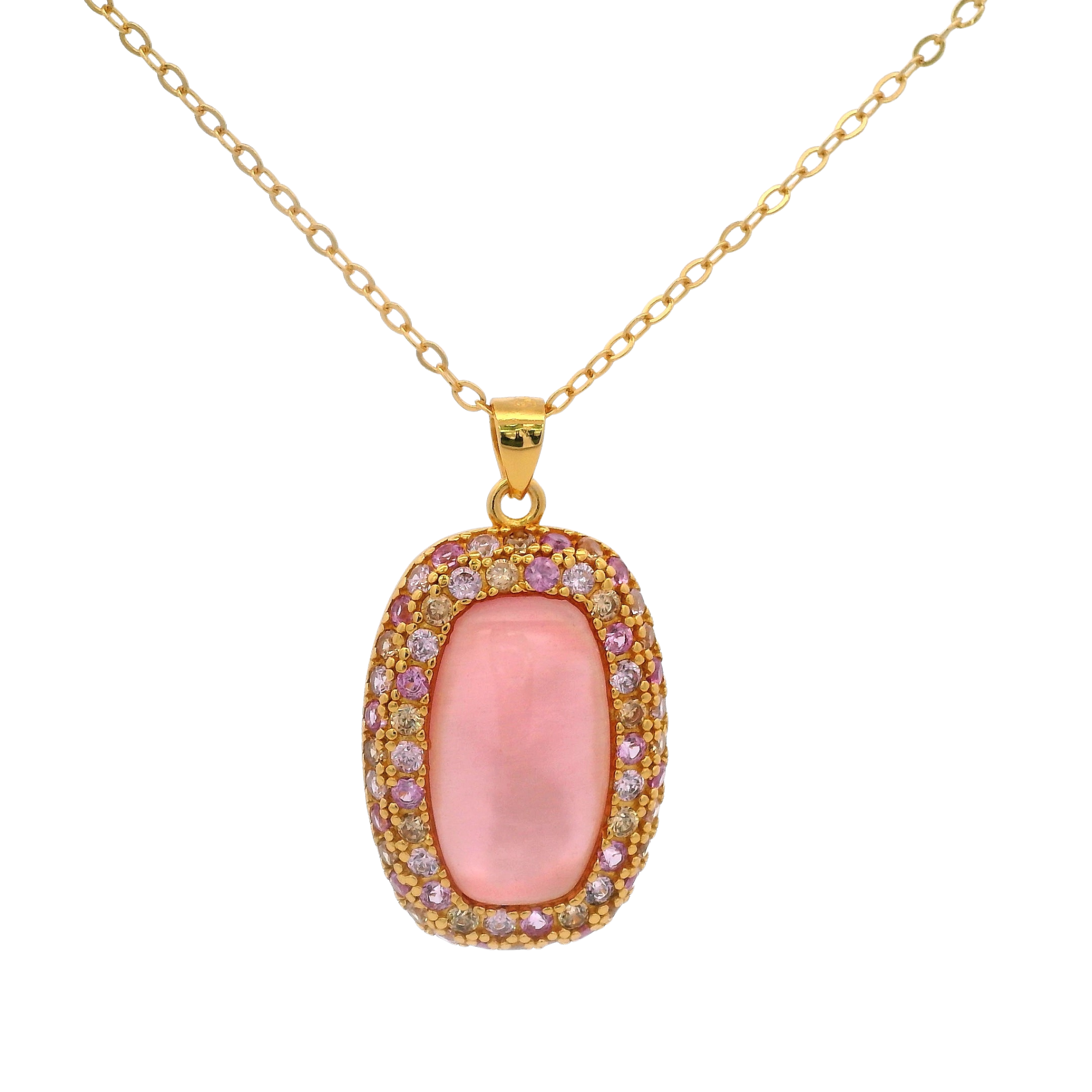 925YG HALO SQUARE NECKLACE MOP & CZ