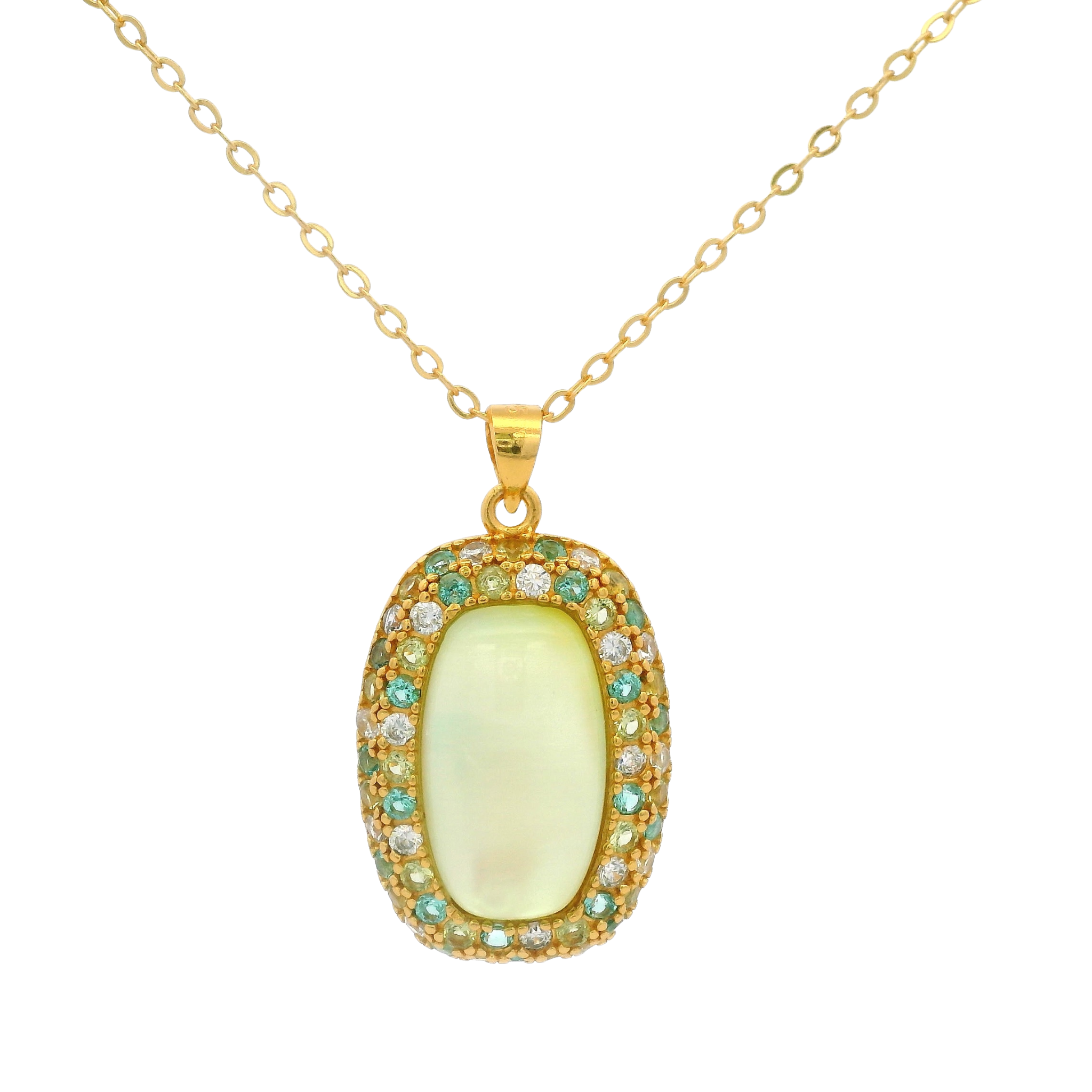 925YG HALO SQUARE NECKLACE MOP & CZ