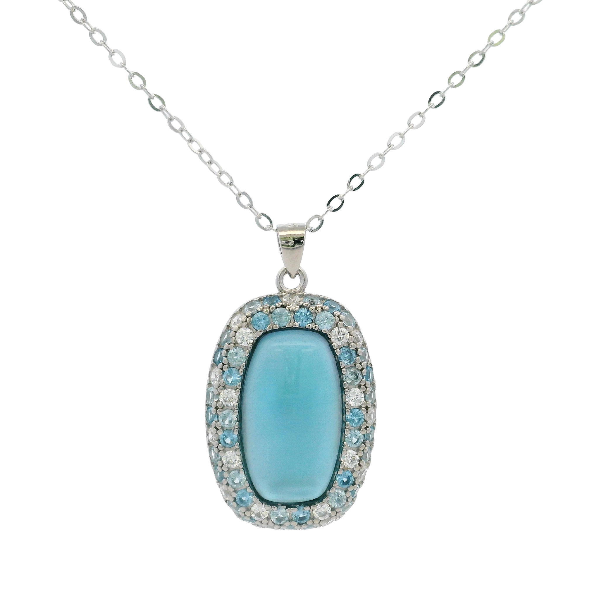 925SL HALO SQUARE NECKLACE MOP & CZ