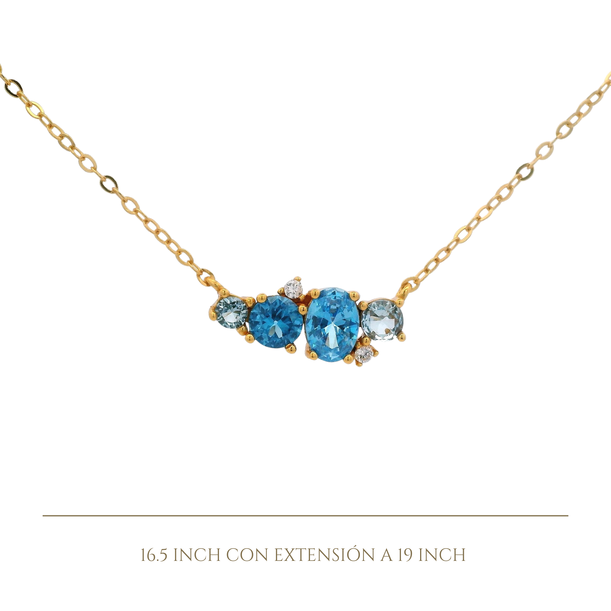 925YG CLUSTER NECKLACE CZ BLUE