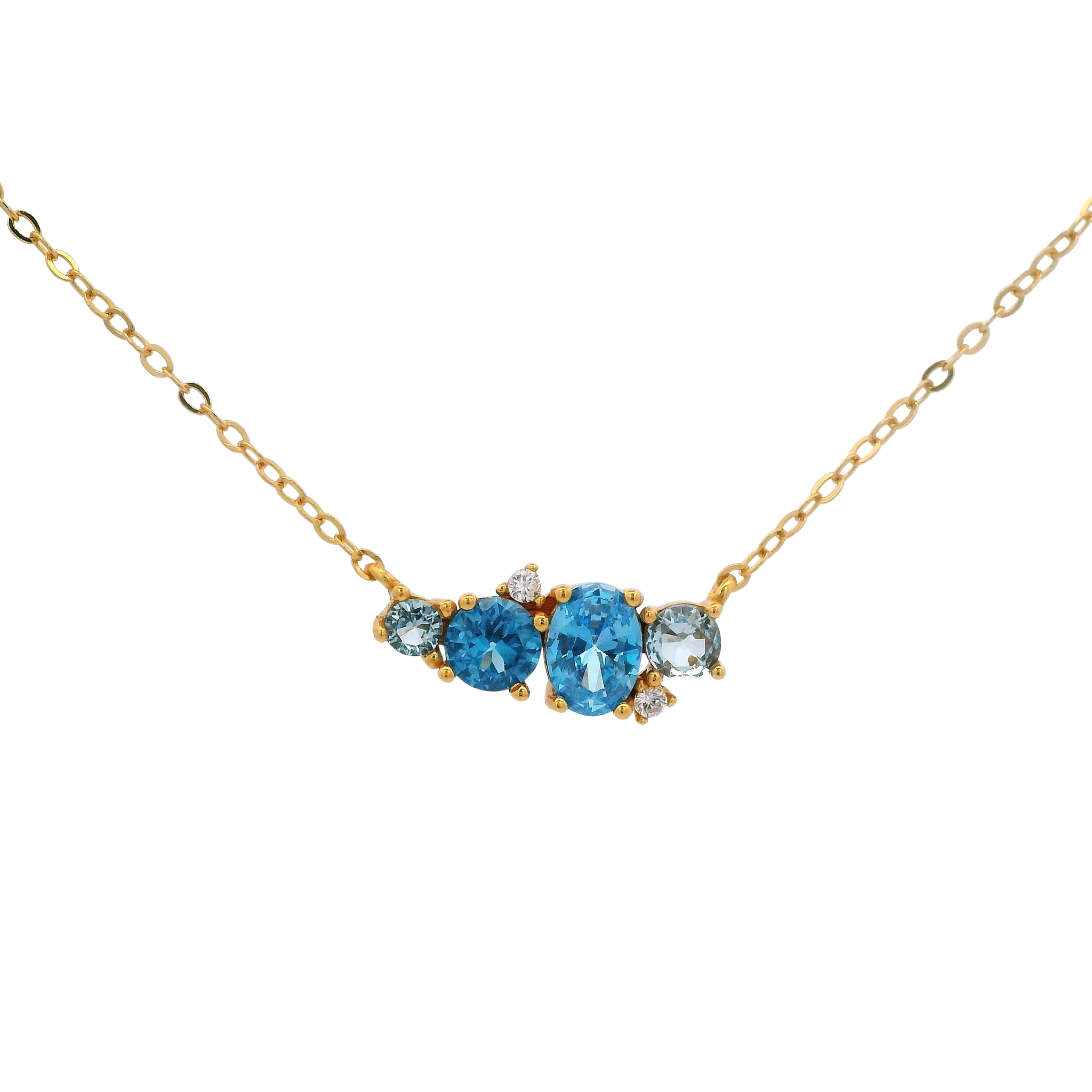 925YG CLUSTER NECKLACE CZ BLUE