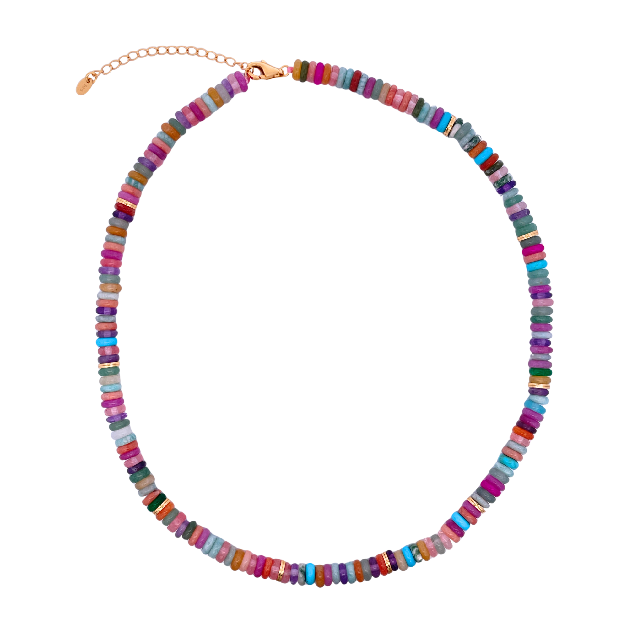 925YG BEANDS AND BALL GOLD NECKLACE TQ & TOURMALINE MULTICOLOR
