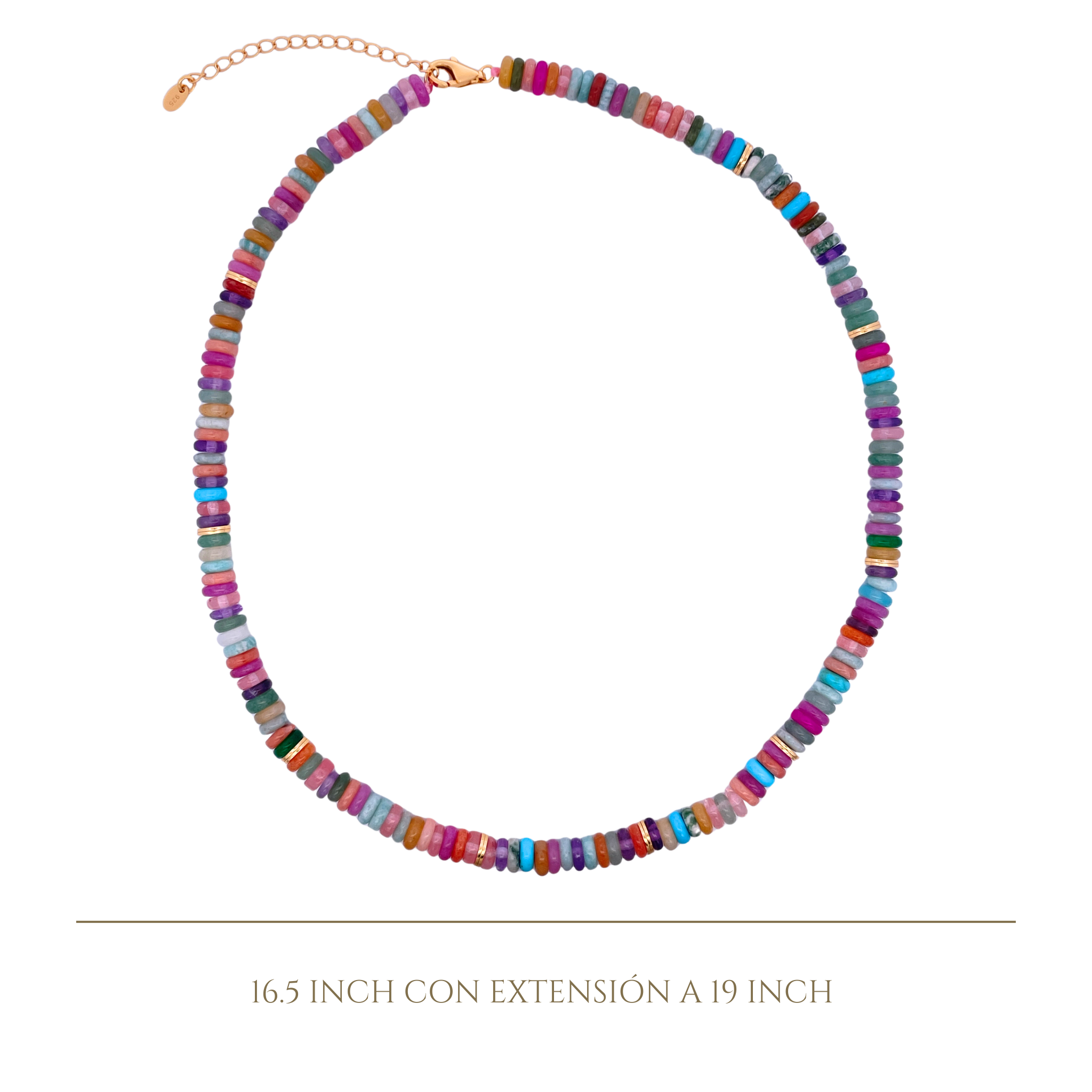 925YG BEANDS AND BALL GOLD NECKLACE TQ & TOURMALINE MULTICOLOR