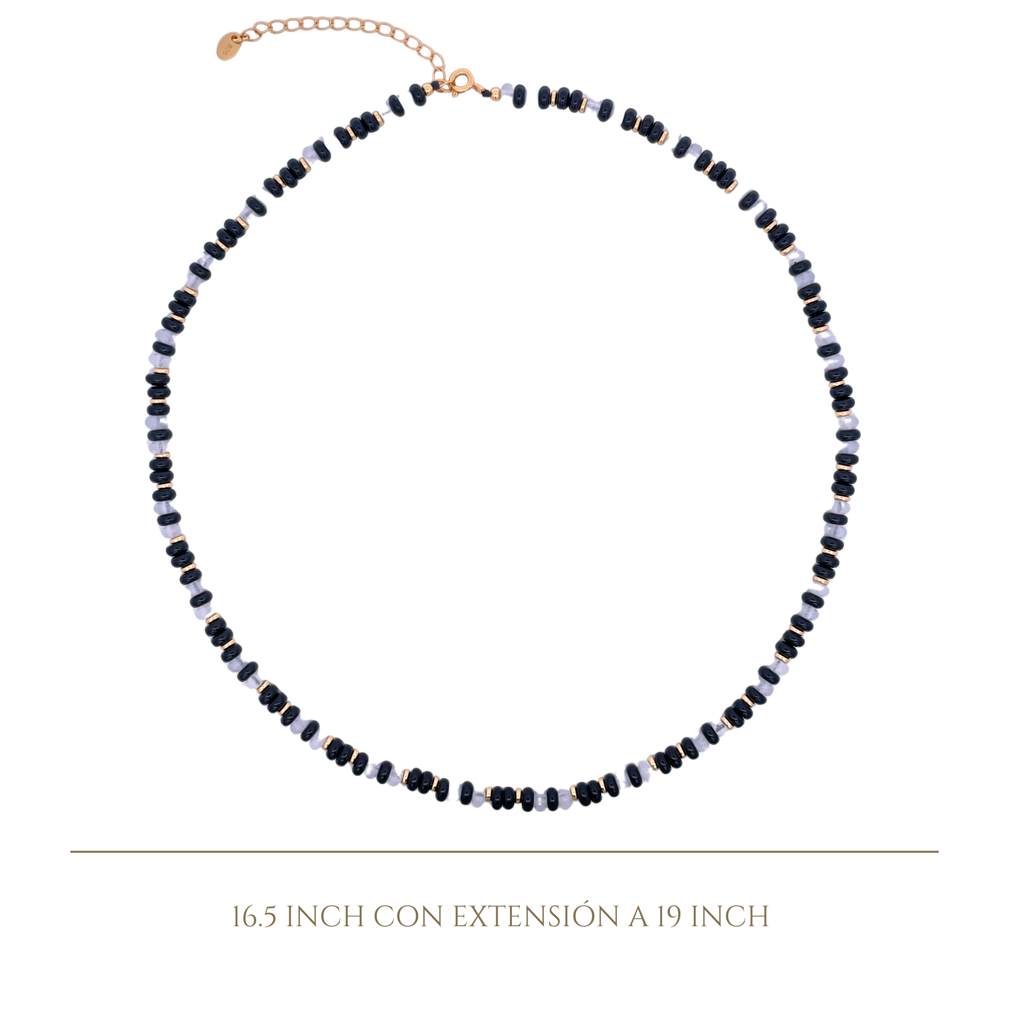 925YG BEANDS AND BALL GOLD NECKLACE MOP & ONIX BLACK