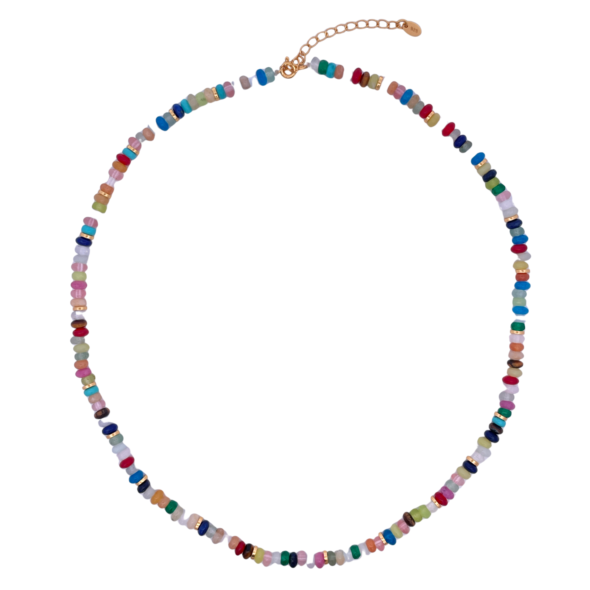 925YG BEANDS AND BALL GOLD NECKLACE MULTICOLOR QUATZ