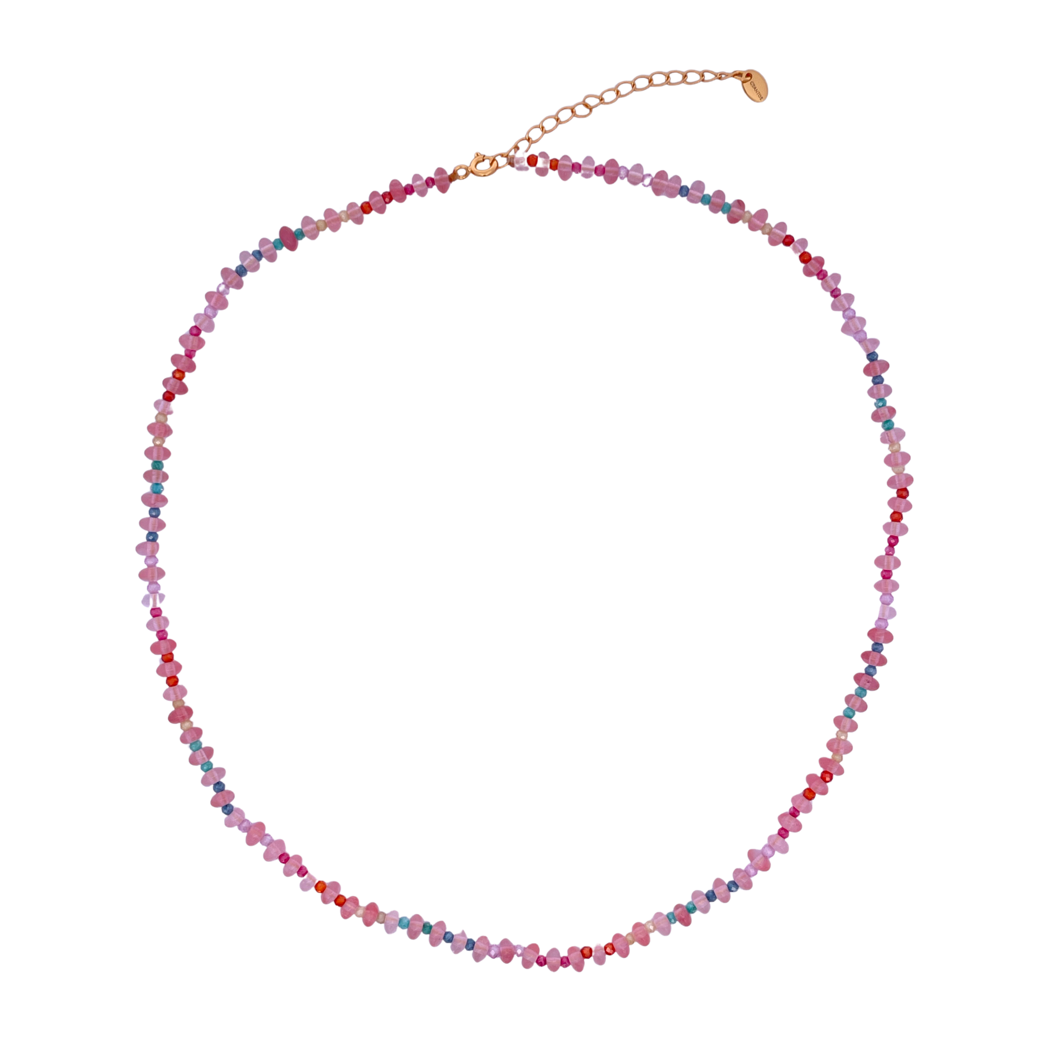 925YG BEANDS NECKLACE ROSE QUARTZ