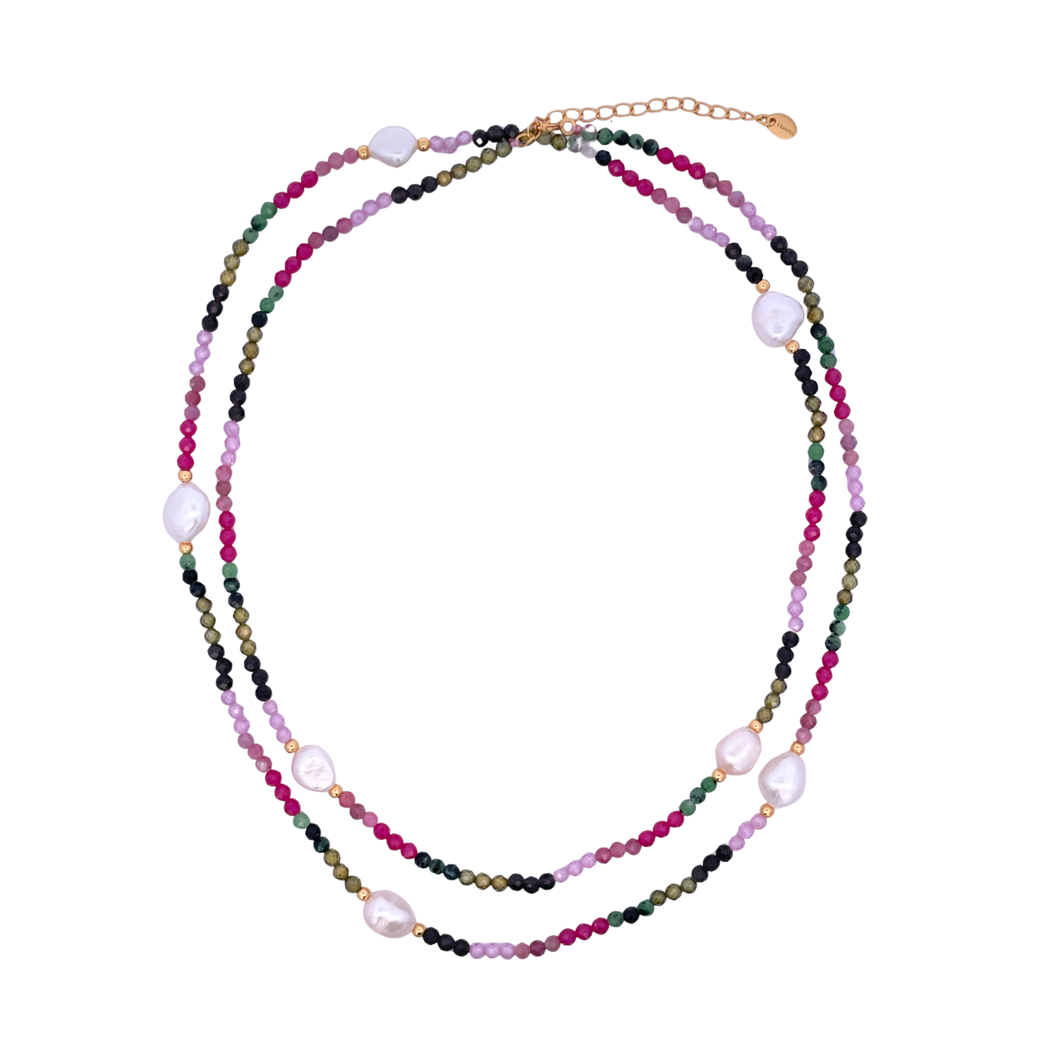 925YG BEANDS WITH STATION PEARL NECKLACE TOURMALINE MULTICOLOR