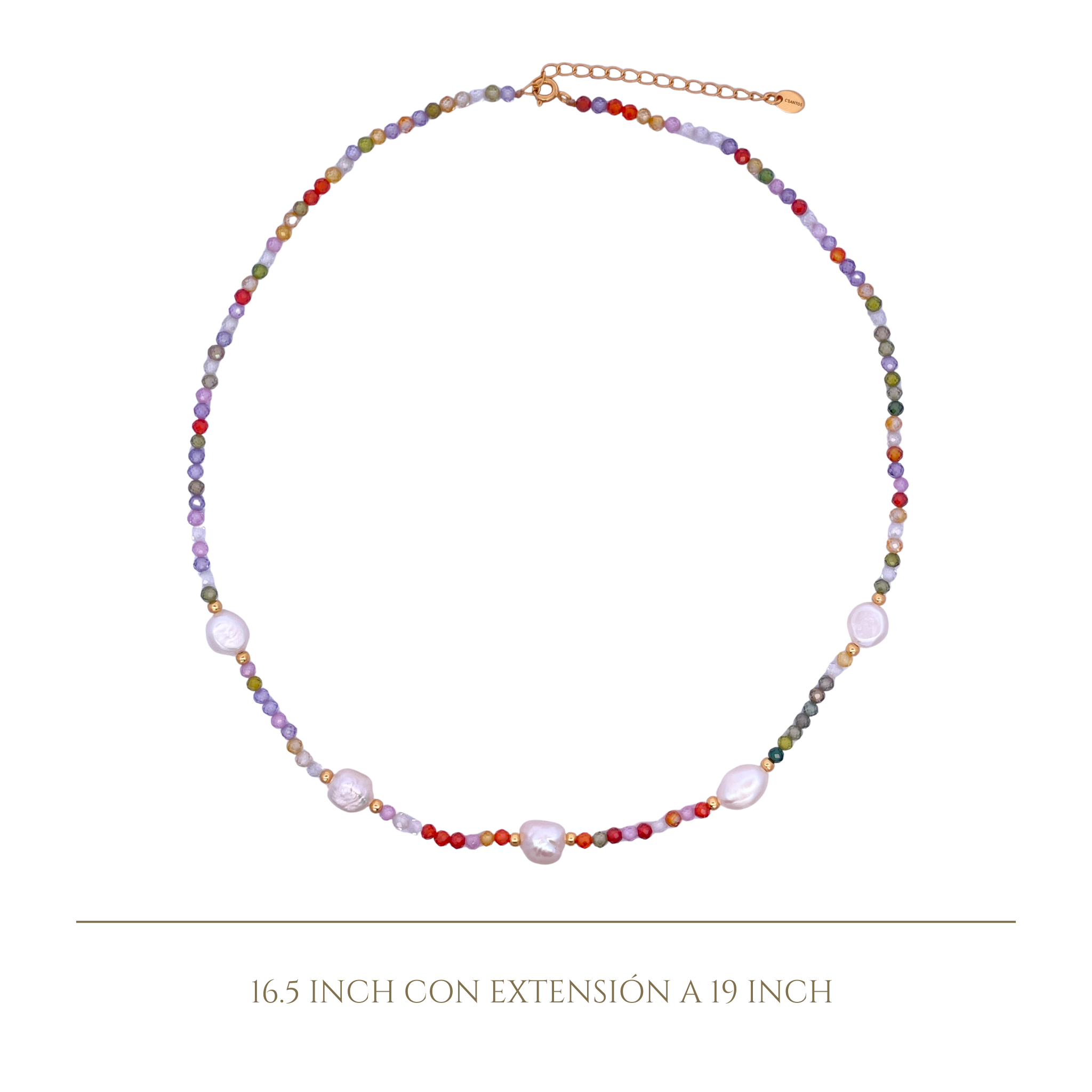 925YG BEANDS WITH STATION PEARL NECKLACE TOURMALINE MULTICOLOR