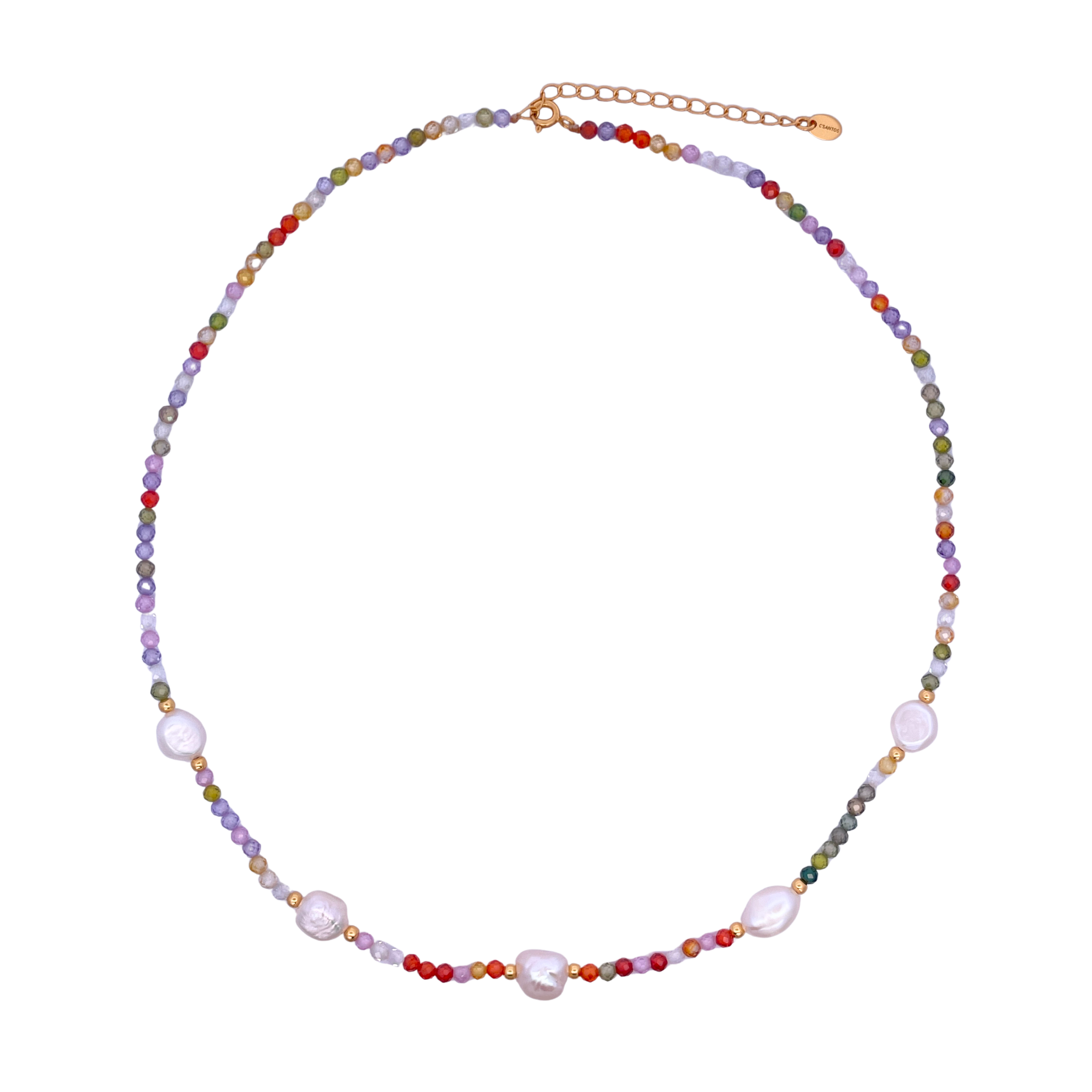 925YG BEANDS WITH STATION PEARL NECKLACE TOURMALINE MULTICOLOR