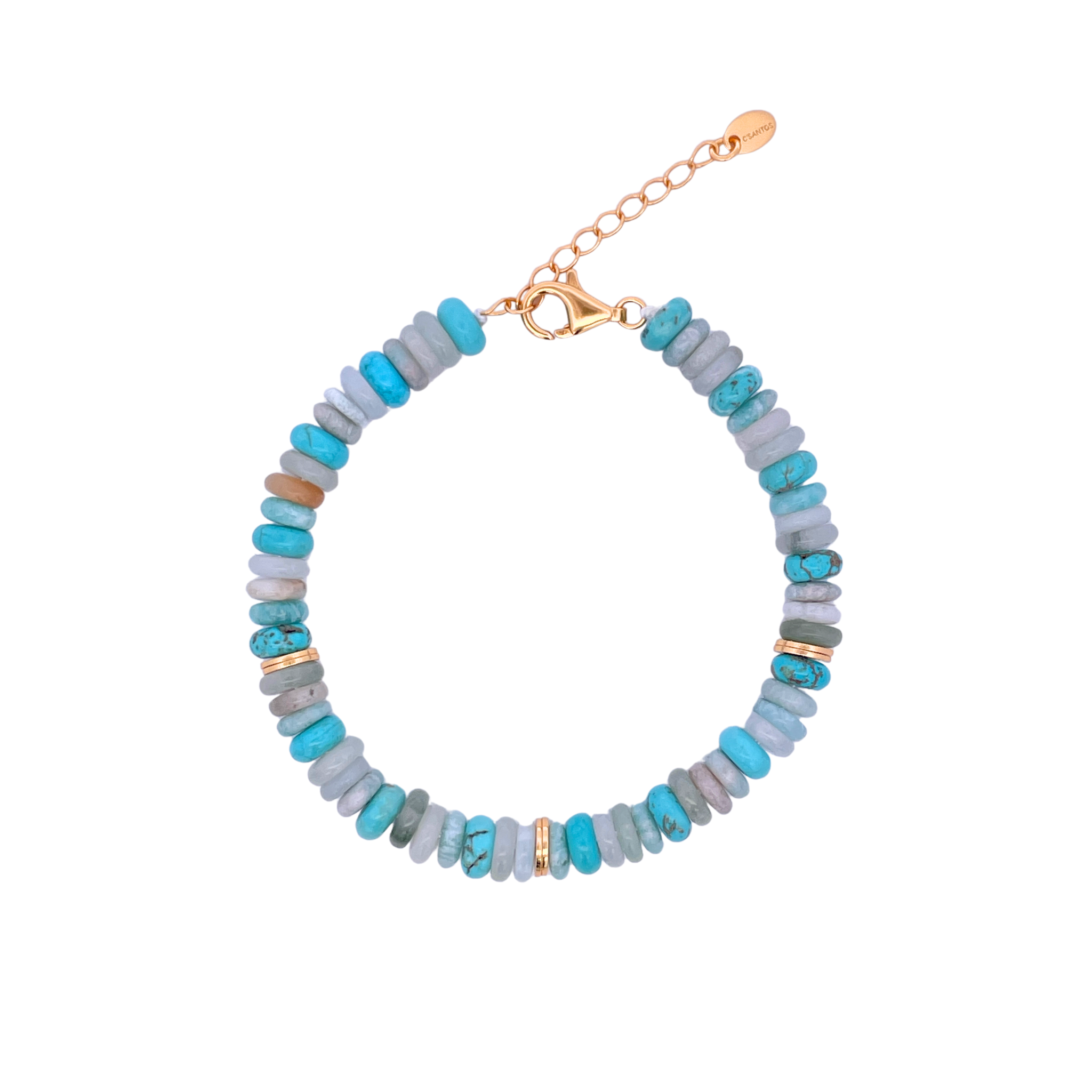 925YG BEANDS AND TRIPLE BALL GOLD BRACELET TURQUOISE