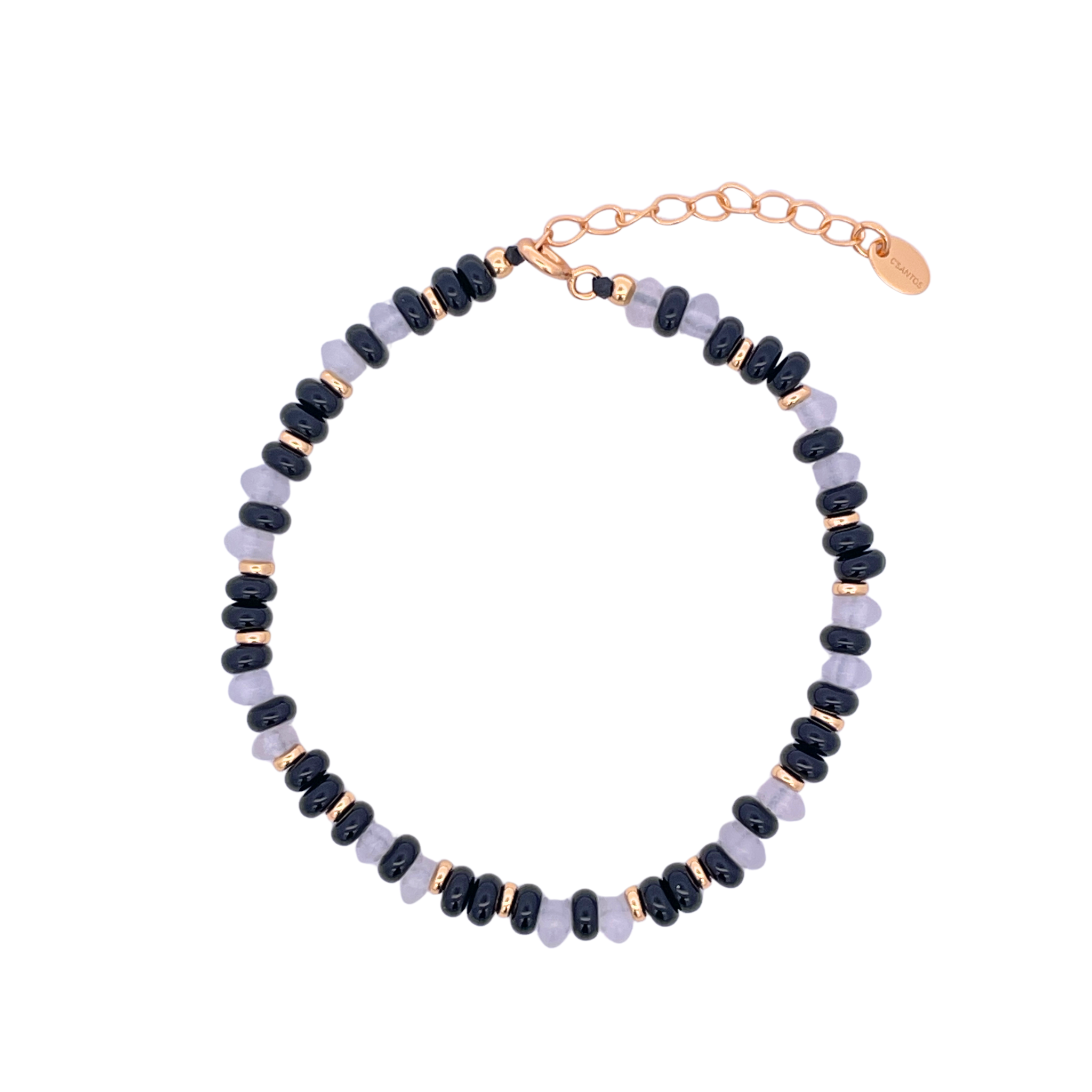 925YG BEANDS AND BALL GOLD BRACELET MOP & ONIX BLACK