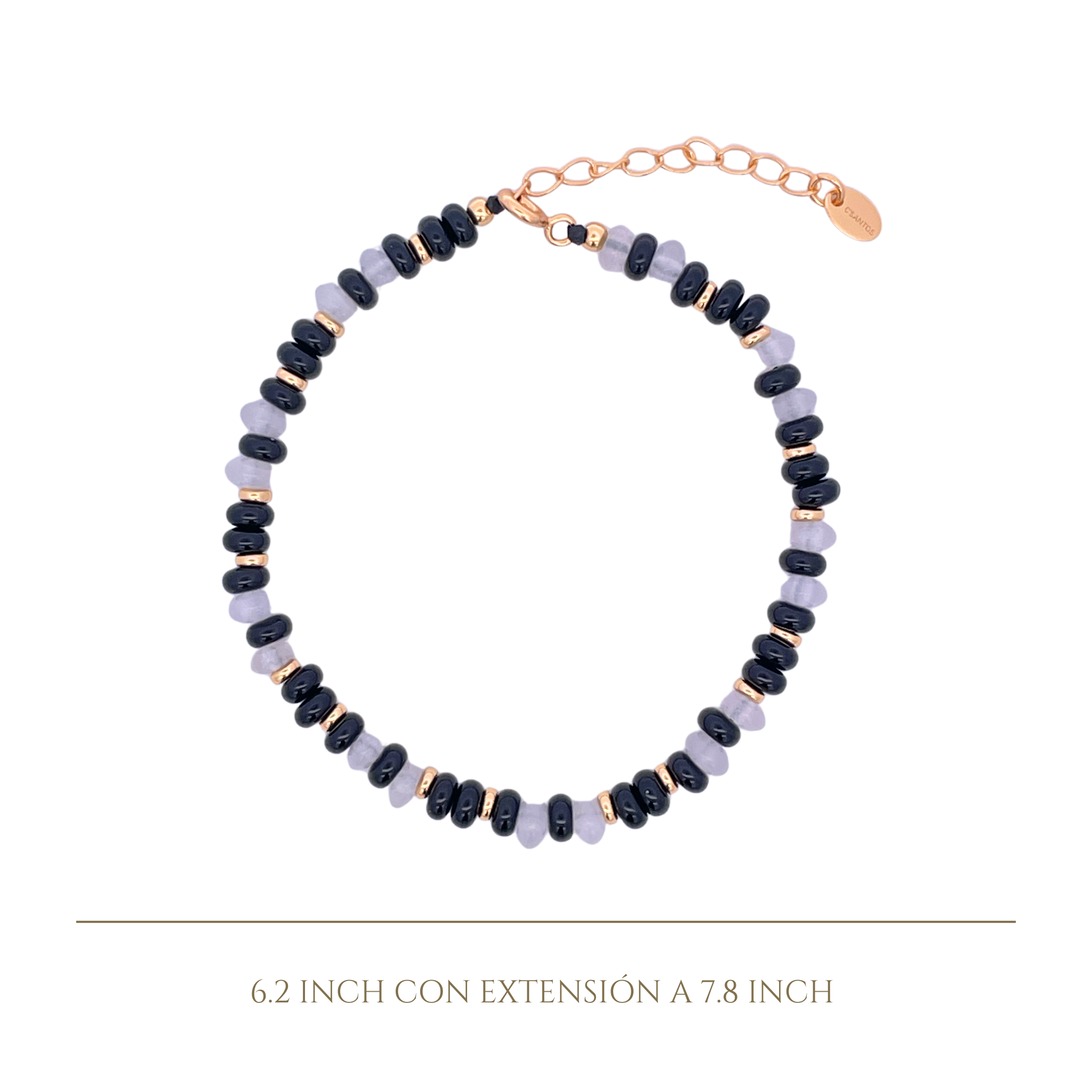 925YG BEANDS AND BALL GOLD BRACELET MOP & ONIX BLACK