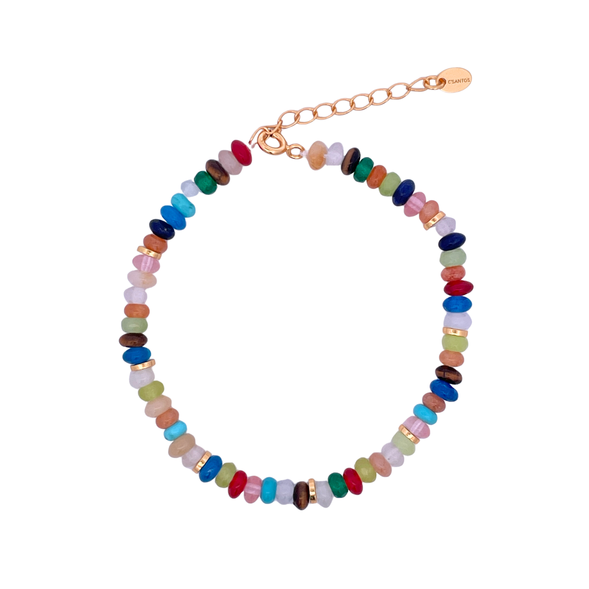 925YG BEANDS AND BALL GOLD BRACELET MULTICOLOR QUATZ