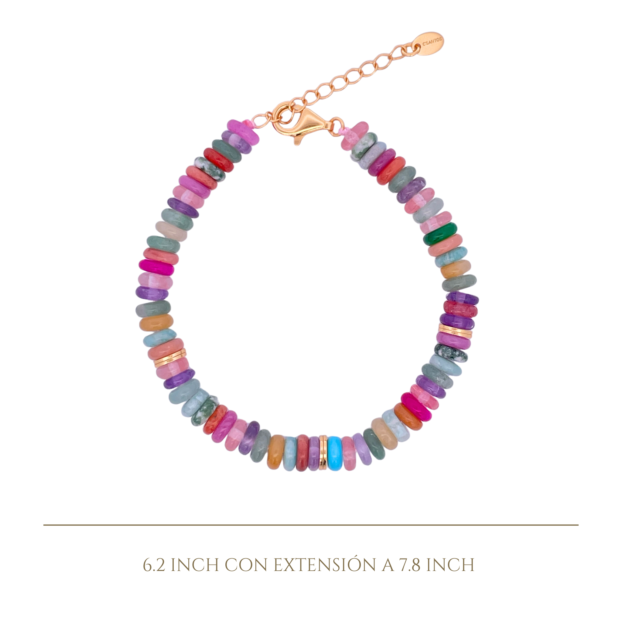 925YG BEANDS AND TRIPLE BALL GOLD BRACELET QUARTZ MULTICOLOR