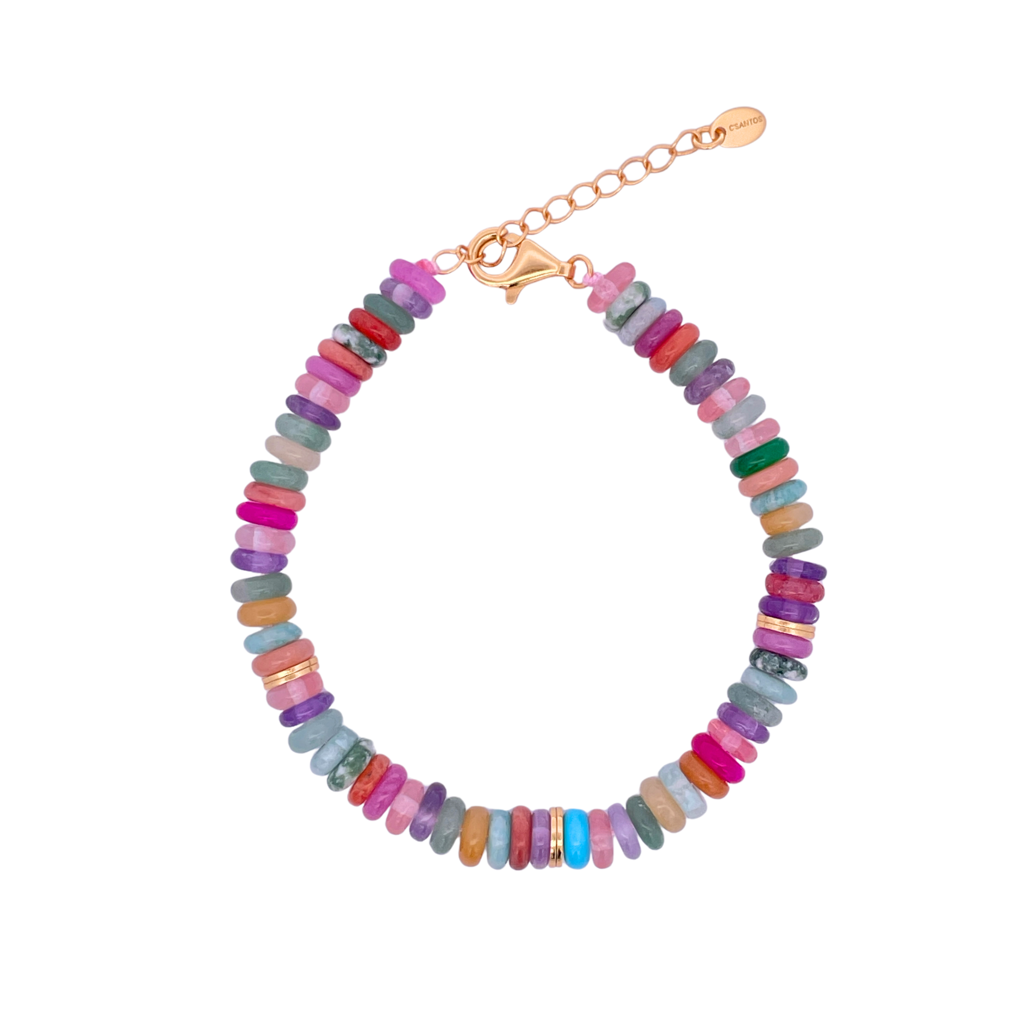 925YG BEANDS AND TRIPLE BALL GOLD BRACELET QUARTZ MULTICOLOR