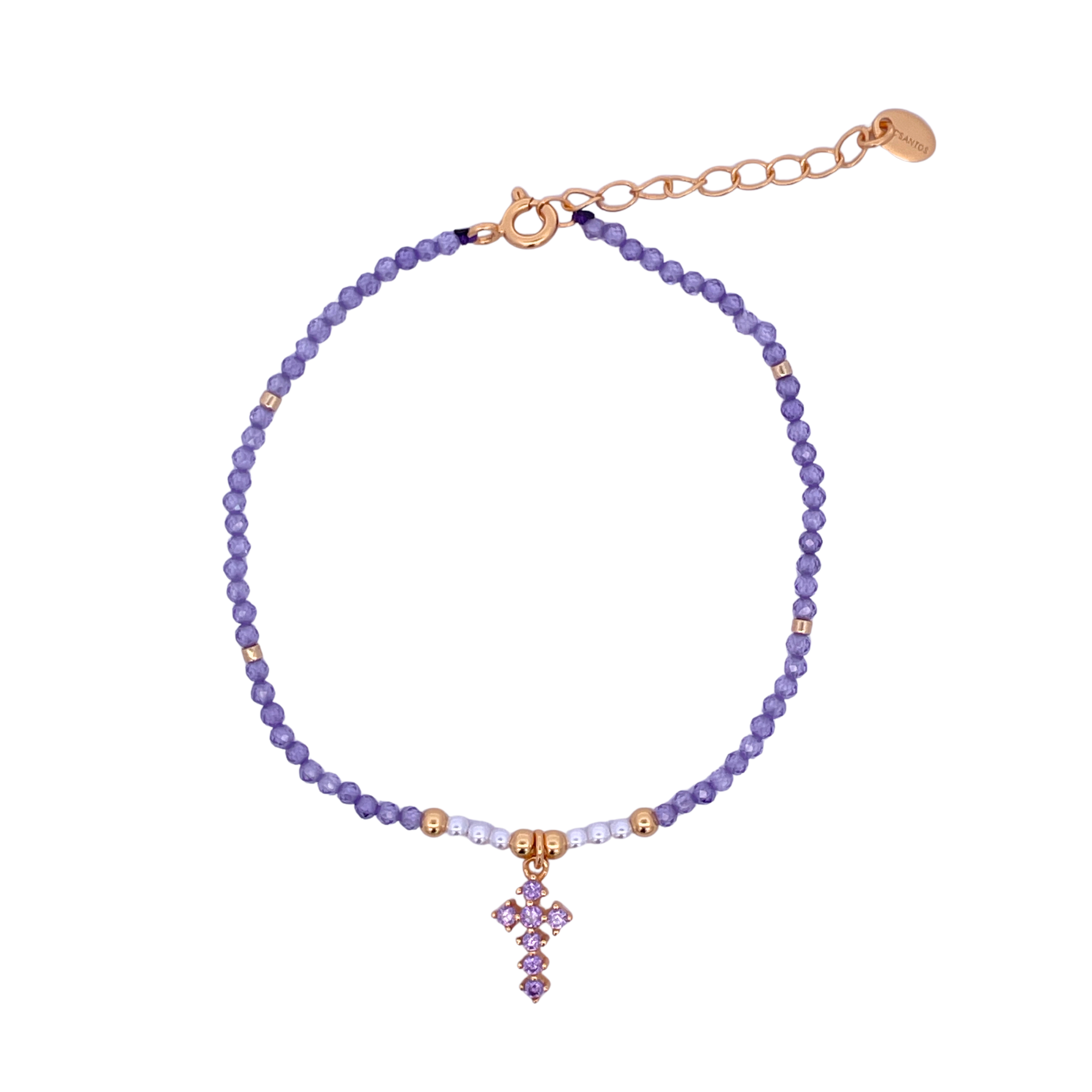 925YG BEANDS WITH CROSS BRACELET AMETHYST