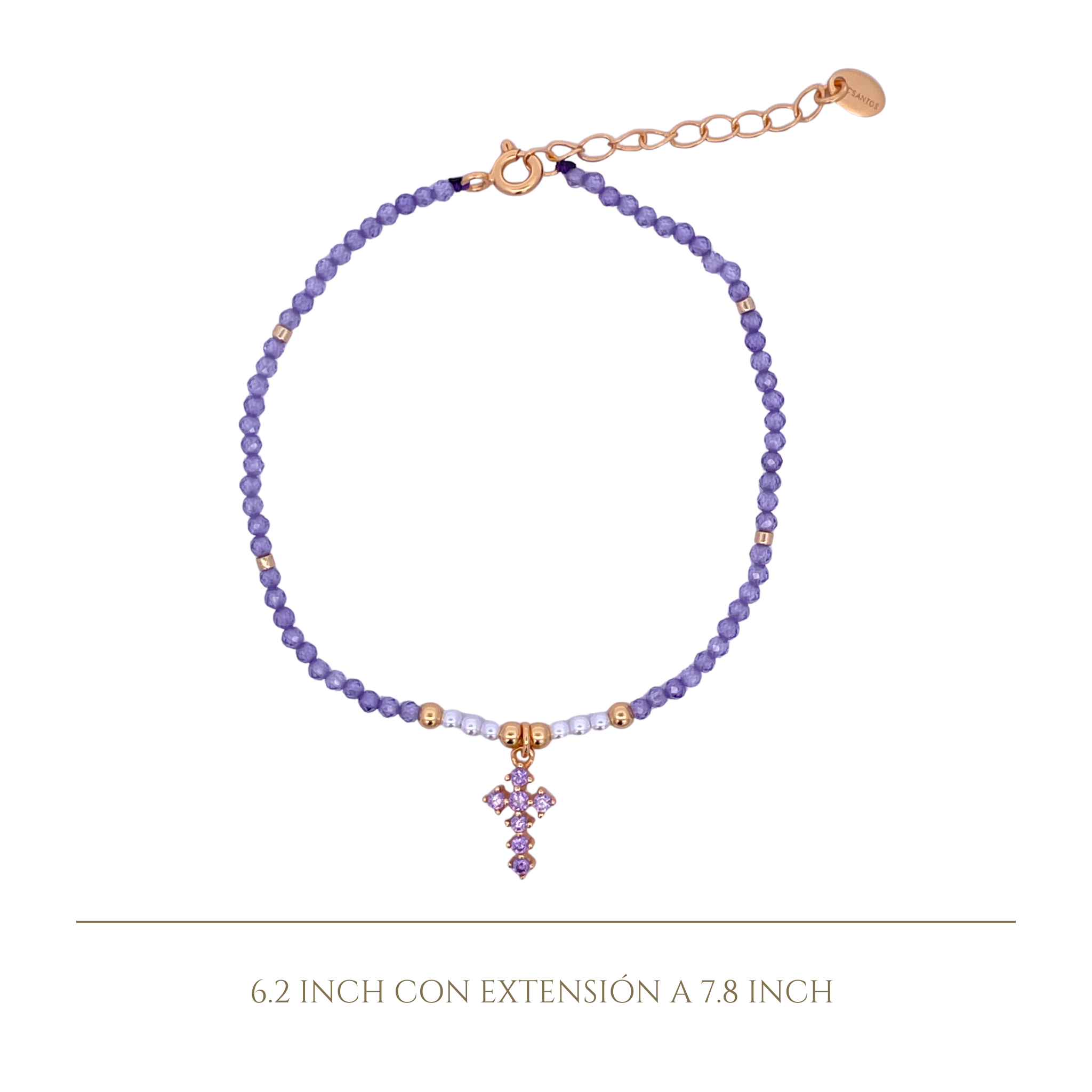 925YG BEANDS WITH CROSS BRACELET AMETHYST