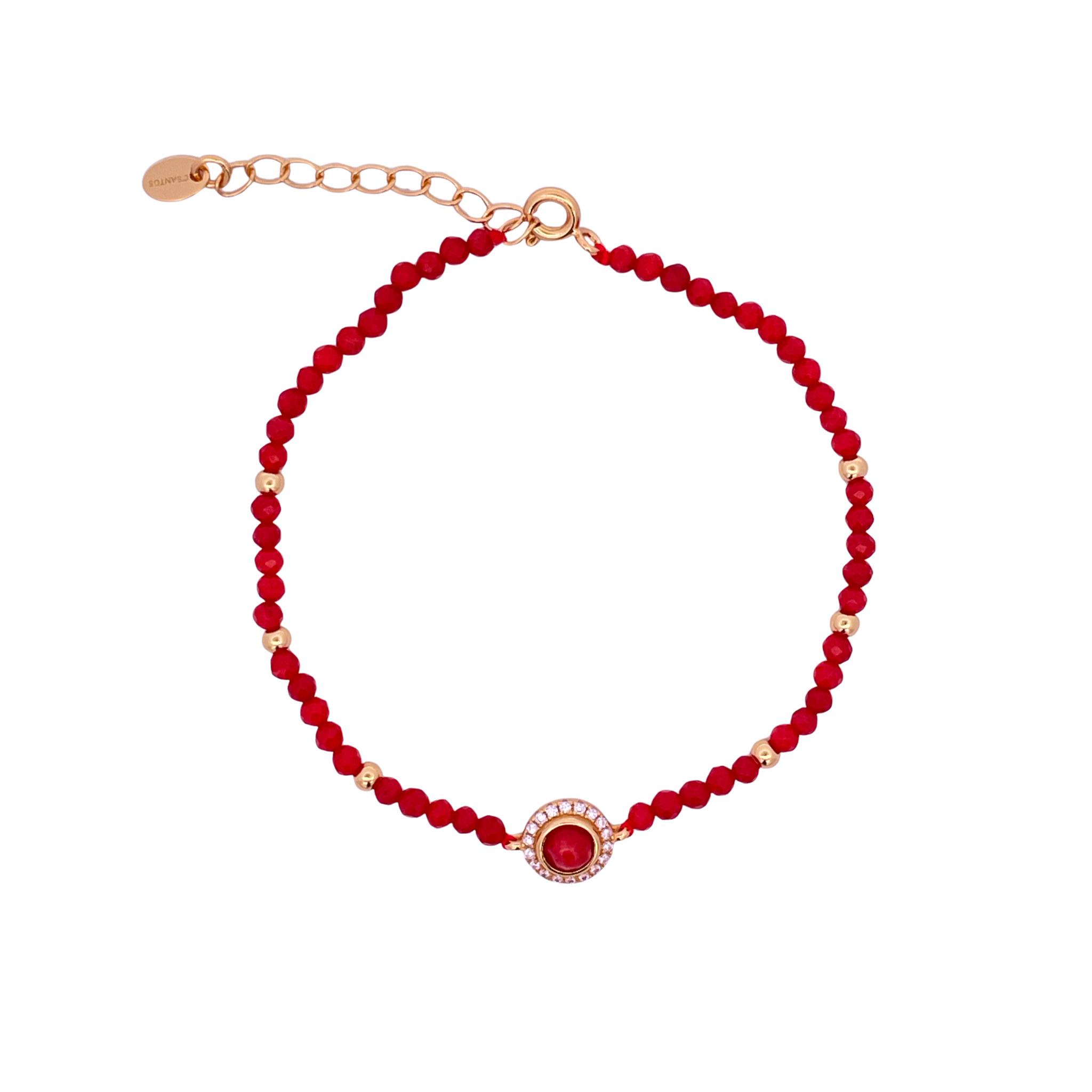925YG BEANDS WITH SOLITARY HALO BRACELET CORAL