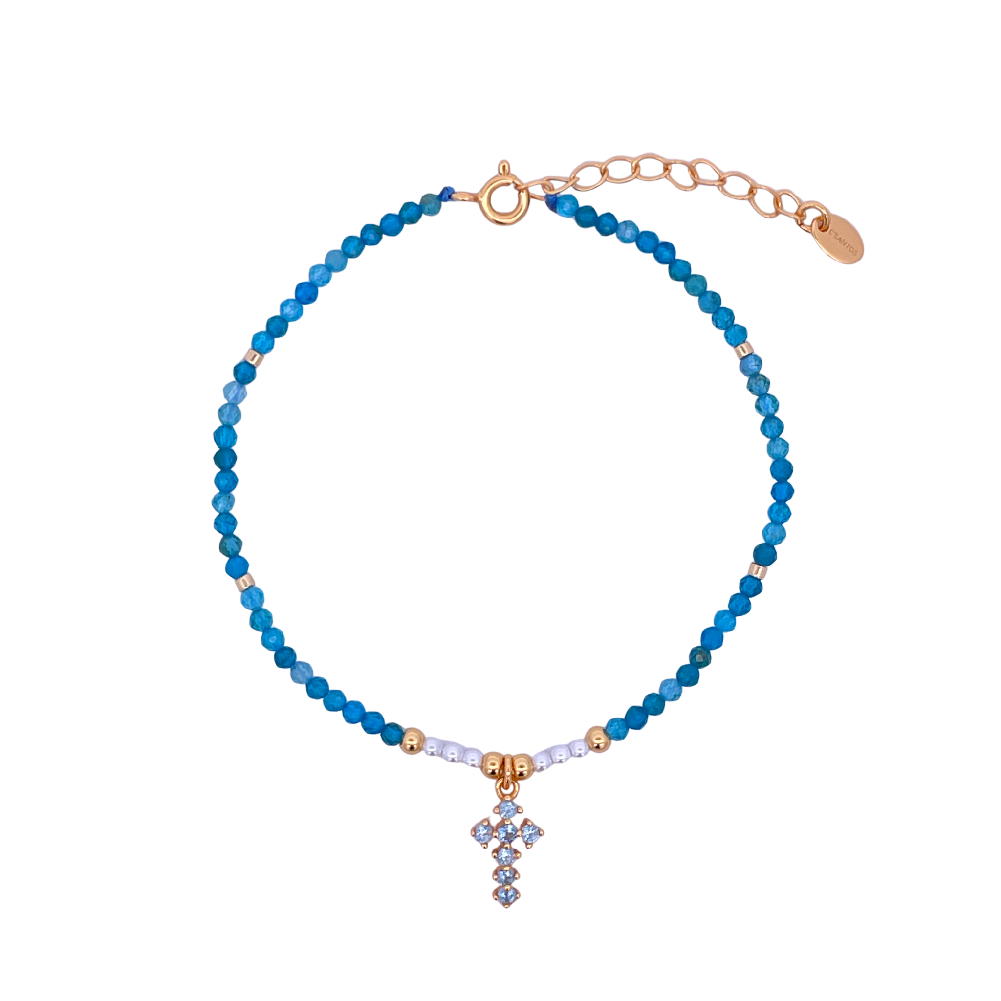 925YG BEANDS WITH BALL GOLD BRACELET TOURMALINE BLUE