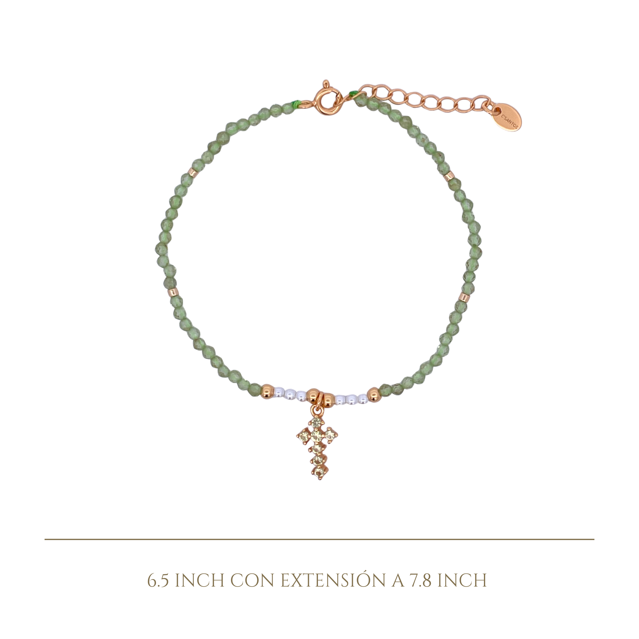 925YG BEANDS WITH CROSS BRACELET PERIDOT