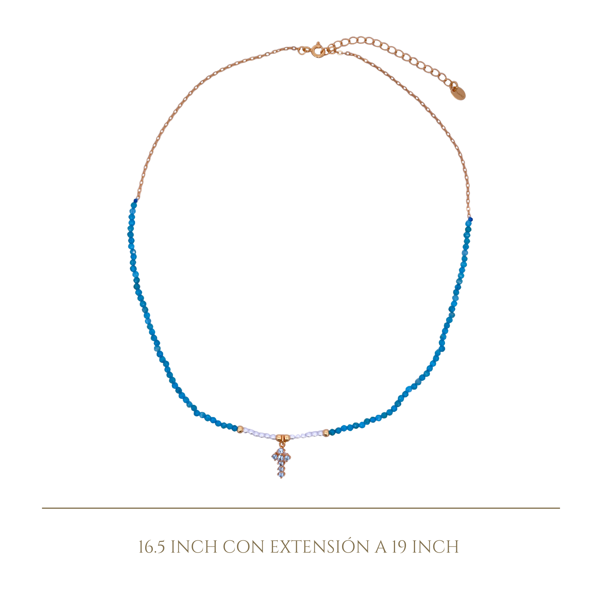 925YG HALF BEANDS WITH CROSS NECKLACE TOURMALINE BLUE