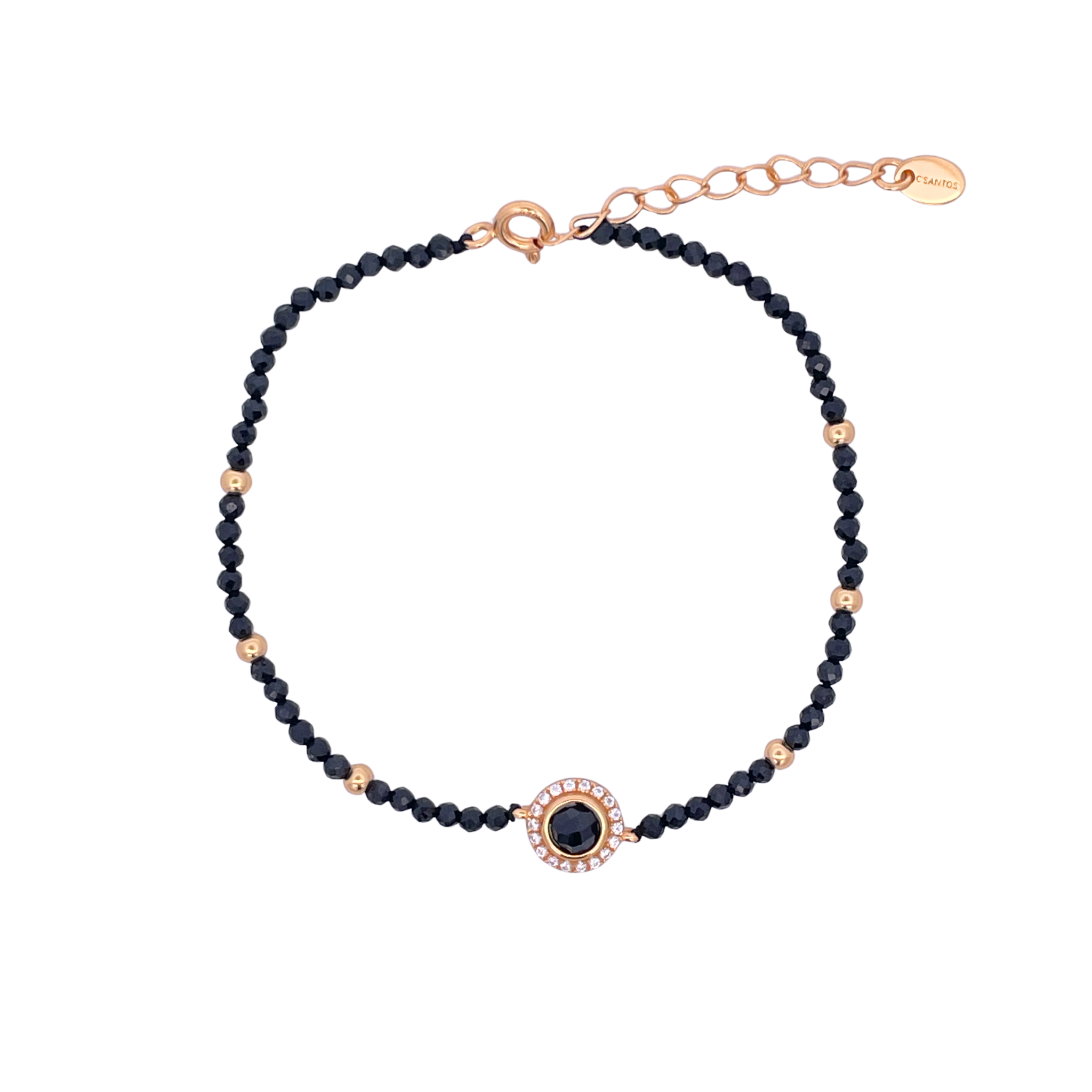 925YG BEANDS WITH SOLITARY HALO BRACELET ONIX BLACK