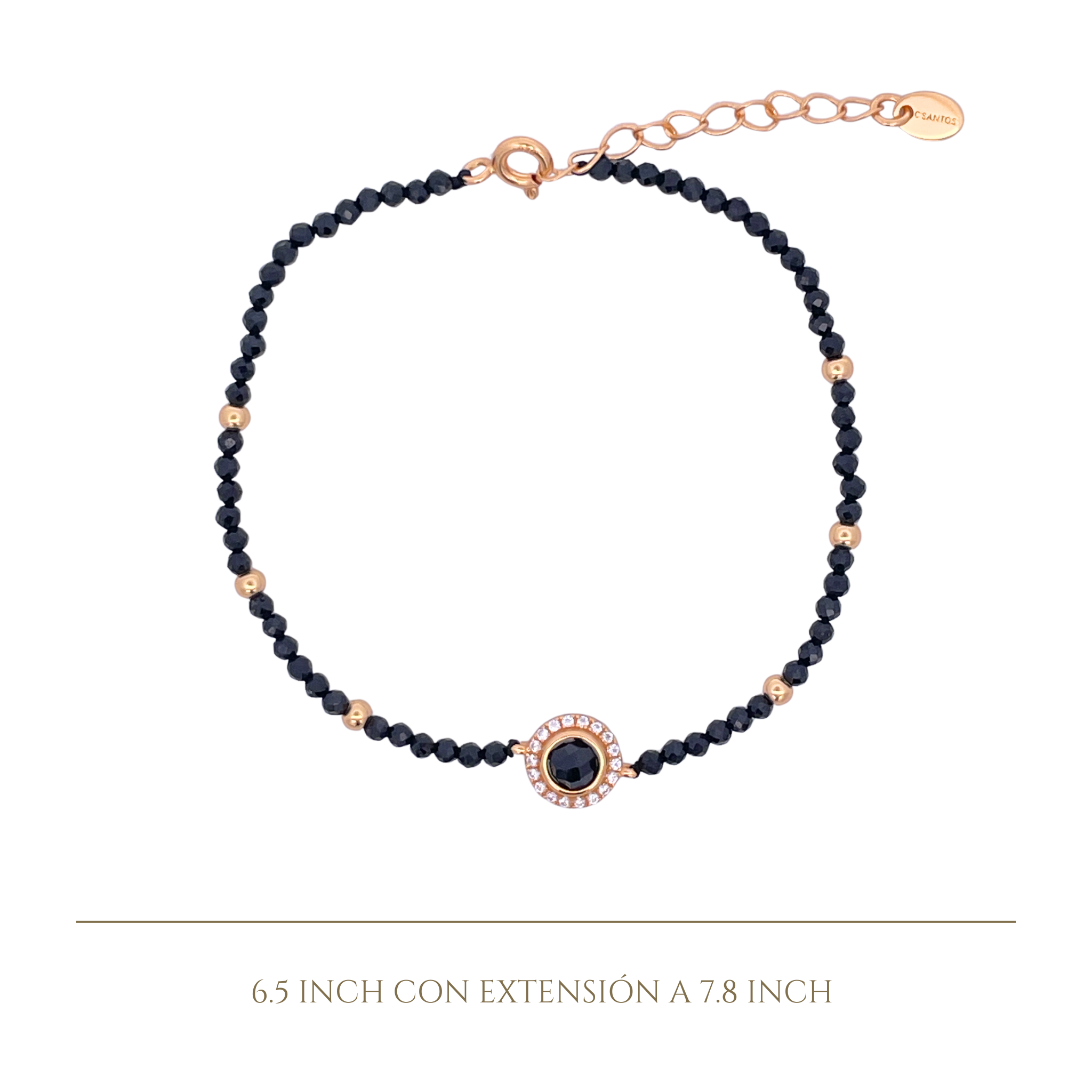 925YG BEANDS WITH SOLITARY HALO BRACELET ONIX BLACK