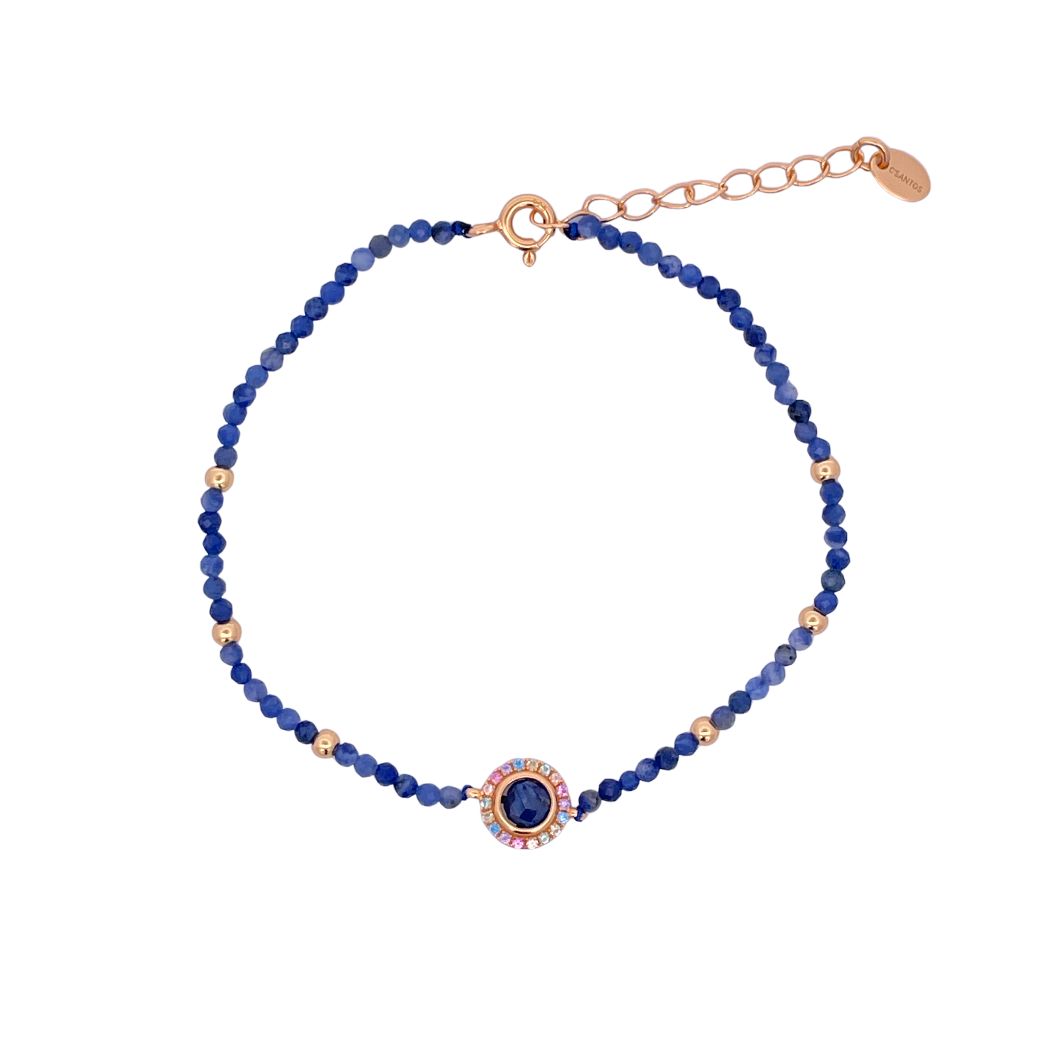 925YG BEANDS WITH SOLITARY HALO BRACELET SODALITE