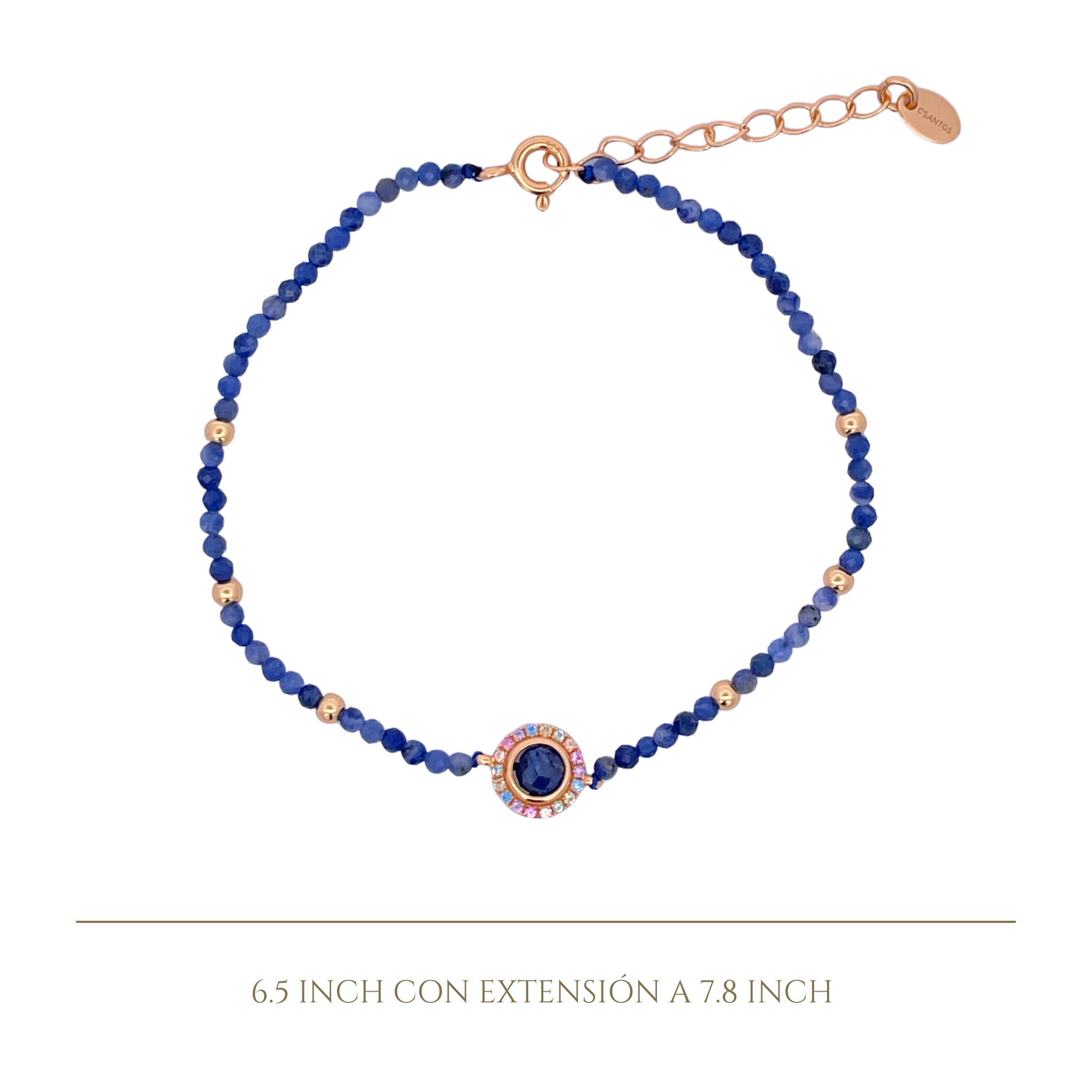 925YG BEANDS WITH SOLITARY HALO BRACELET SODALITE