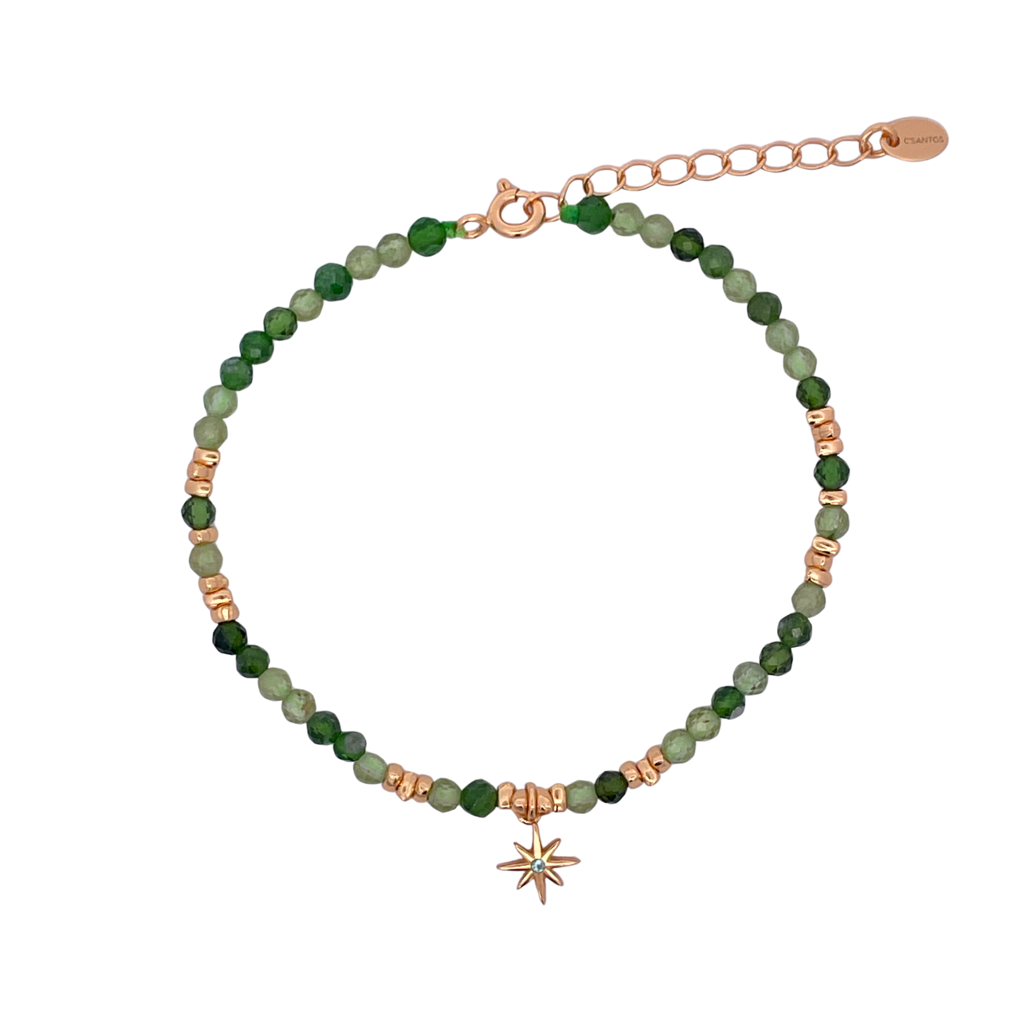 925YG BEANDS AND STAR BRACELET PERIDOT