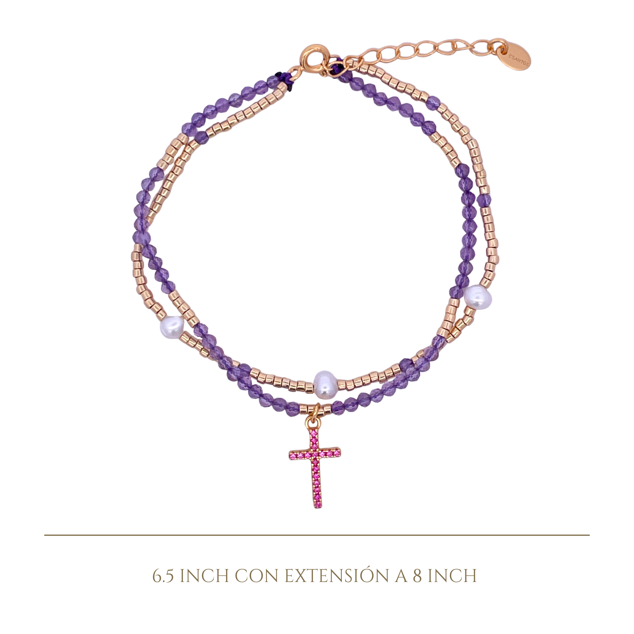 925YG DOUBLE LINE AND CROSS BRACELET AMETHYST
