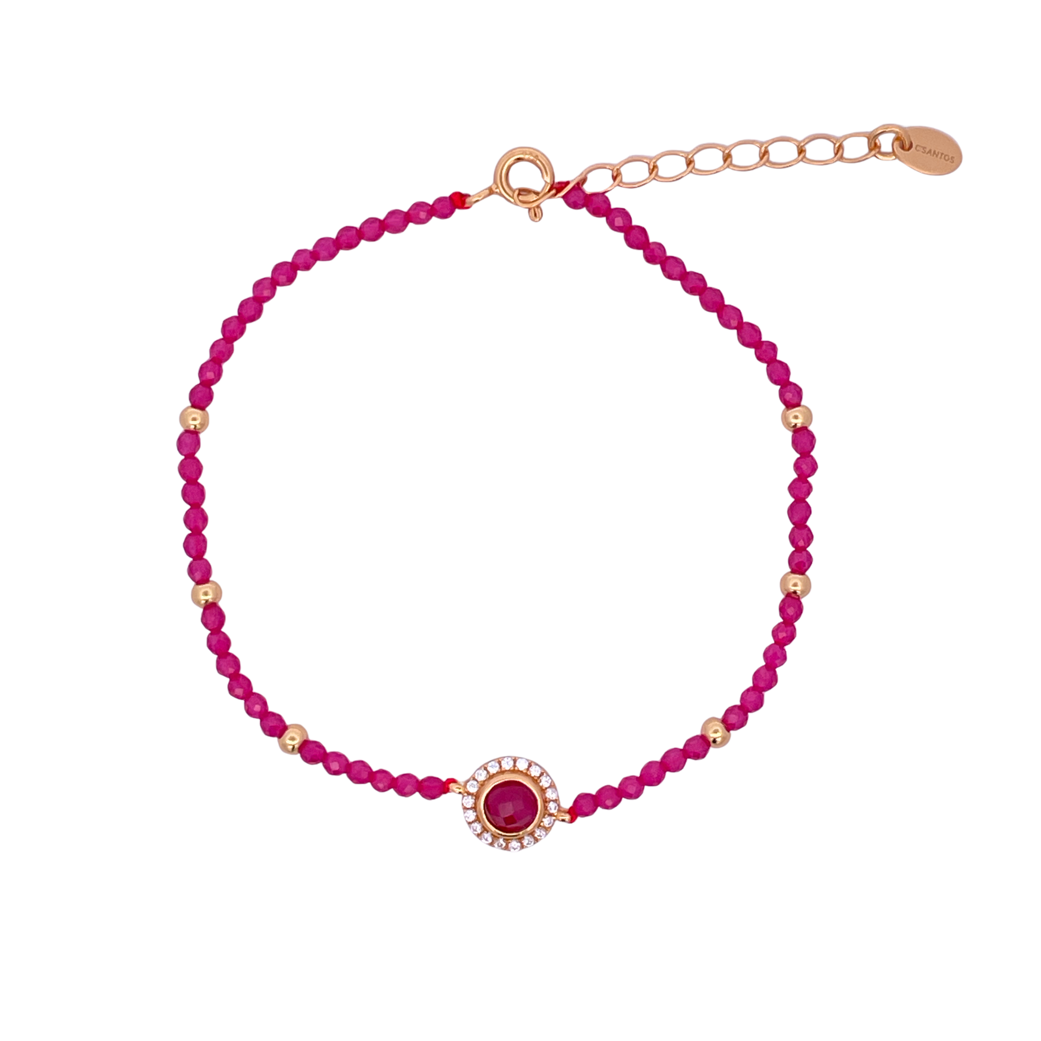 925YG BEANDS WITH SOLITARY HALO BRACELET RUBY